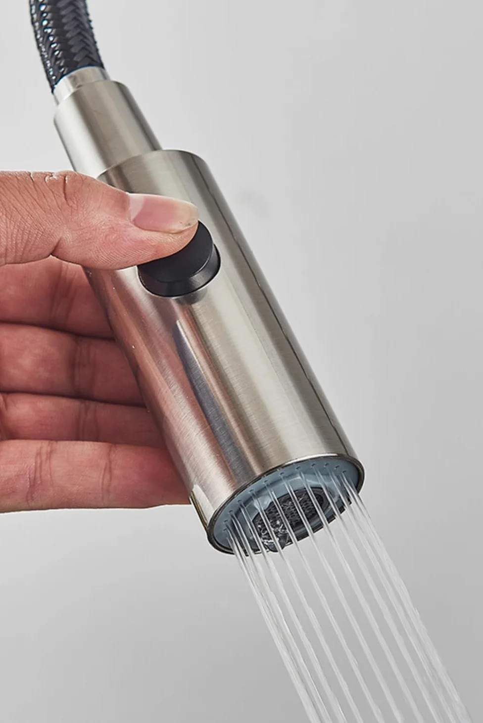 Rubinetto da cucina a 3 vie SOLID SPRING con doccetta estraibile, cavo separato per filtro dell'acqua, beccuccio girevole a 360°, rubinetto a molla in ottone, montaggio monoforo (acciaio inossidabile)