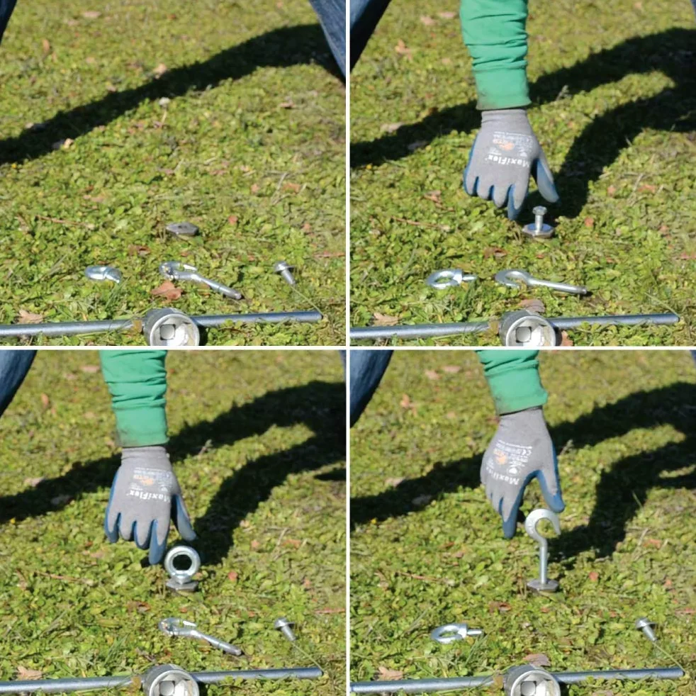 Viti per terreno T-BLOCK - Kit di 4 viti di ancoraggio a terra per gazebo e arredo da giardino. Ecologici, L 38 cm Ø 28-14 esagono da 41 mm con punto fisso M10.