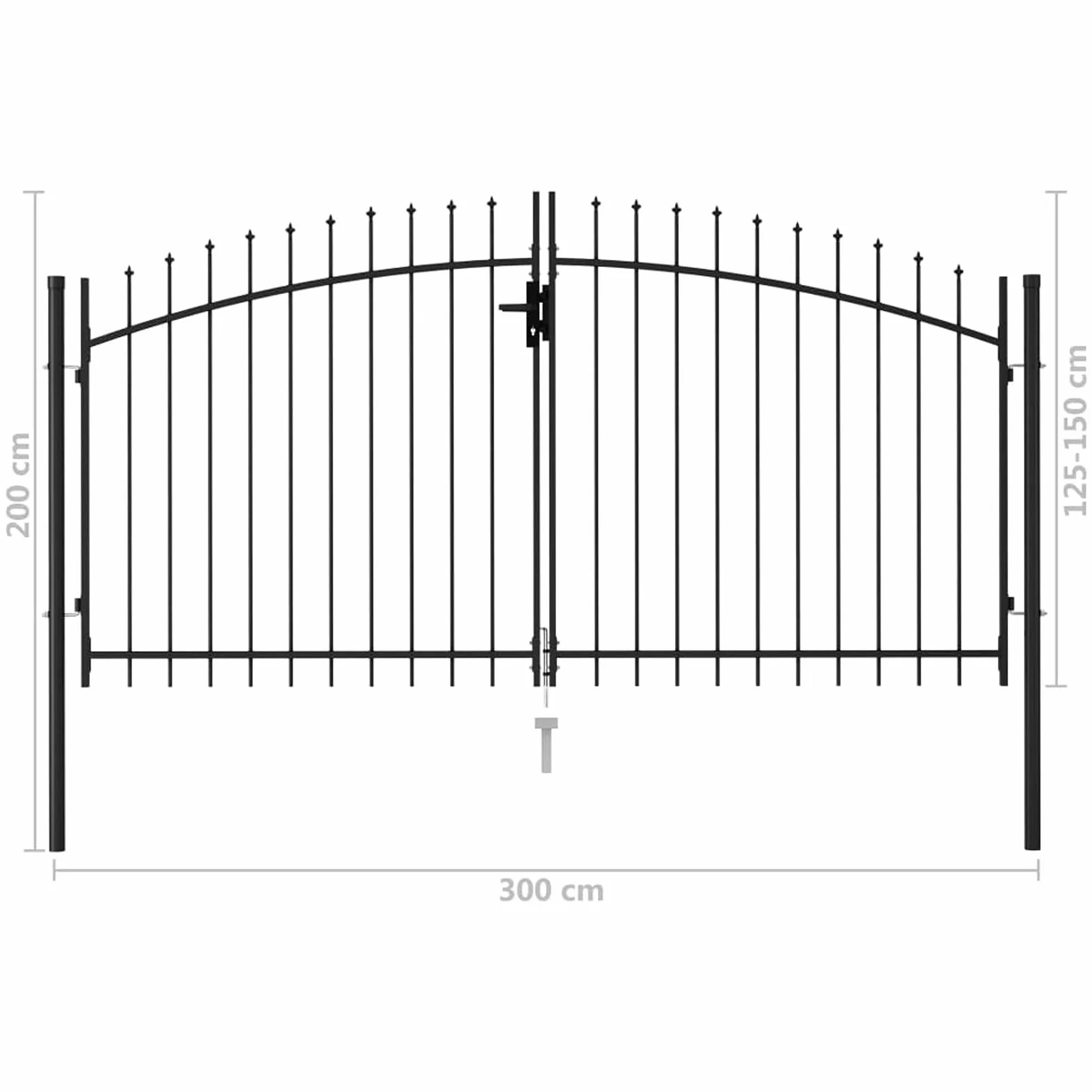 Gecheer Cancello da Giardino a Doppia Anta con Punte a Lancia in Acciaio Nero 300x150/175/200 cm 400x200/248 cm,Cacello per Recinzione,Cancello in Metallo,Cancello da Esterno,Cancello in Acciaio