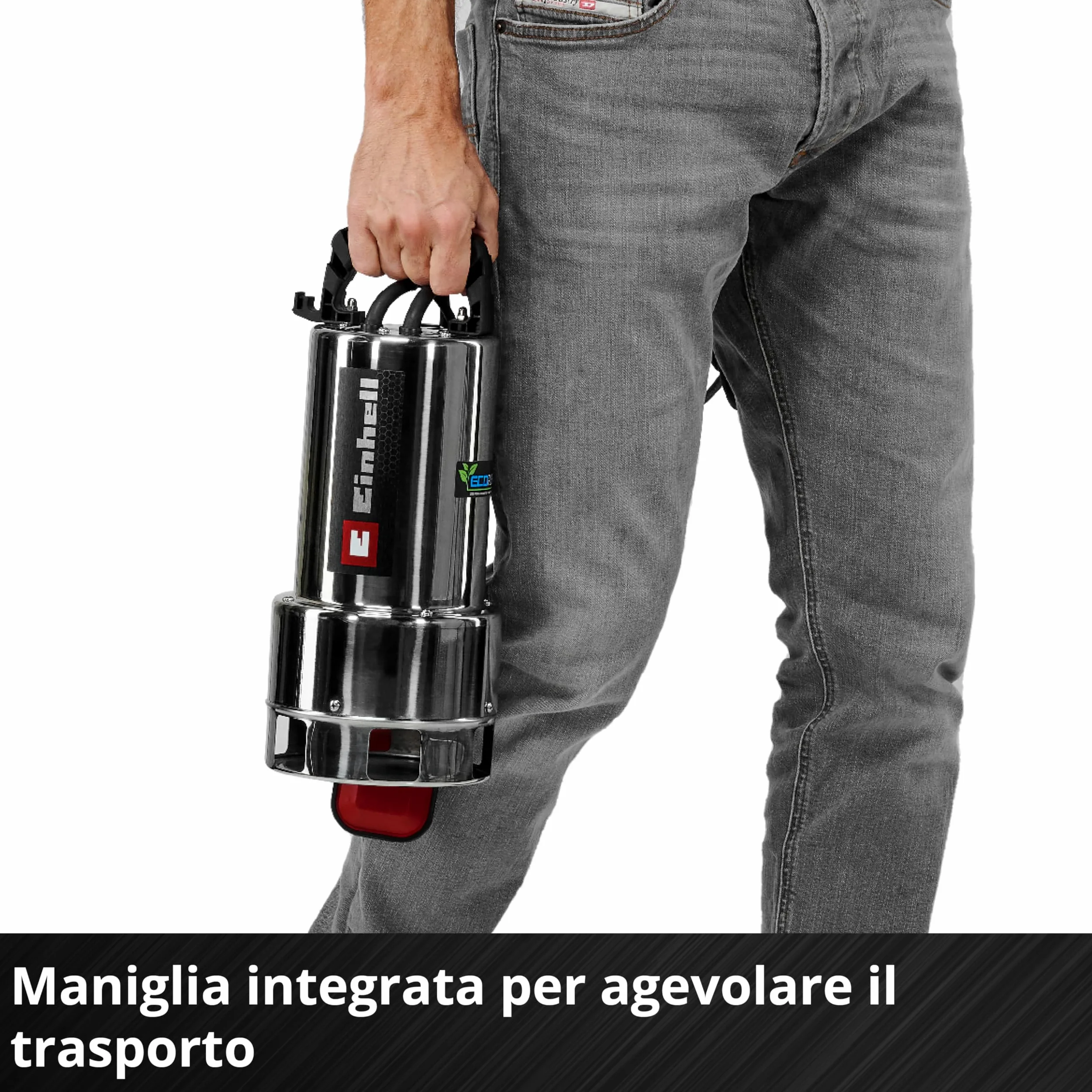 Pompa da giardino Einhell GC-DP 1170 ECO PLUS (700 W, portata max. 19.000 l/h, prevalenza max. 8 m, tecnologia ECO PLUS, coclea di scarico dell'acqua, adattatore universale 35 mm incluso)