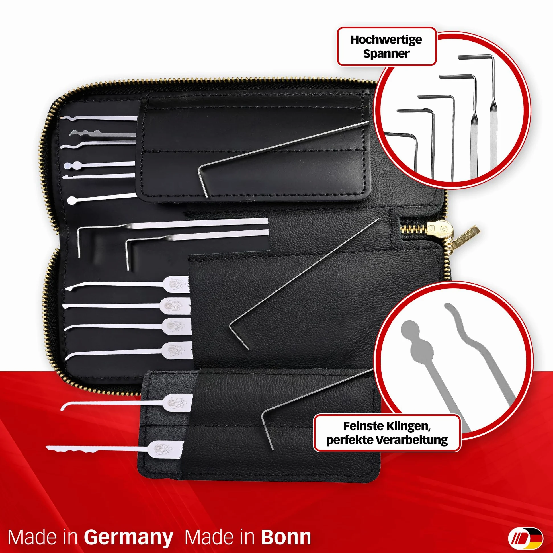 MULTIPICK ELITE 17 Lockpicking Set [17 Pezzi, Compresa la Custodia in Pelle] Grimaldelli per Serratura - Kit Grimaldelli - Apri lucchetto - Kit Scassinatore - Grimaldello & Grimaldelli