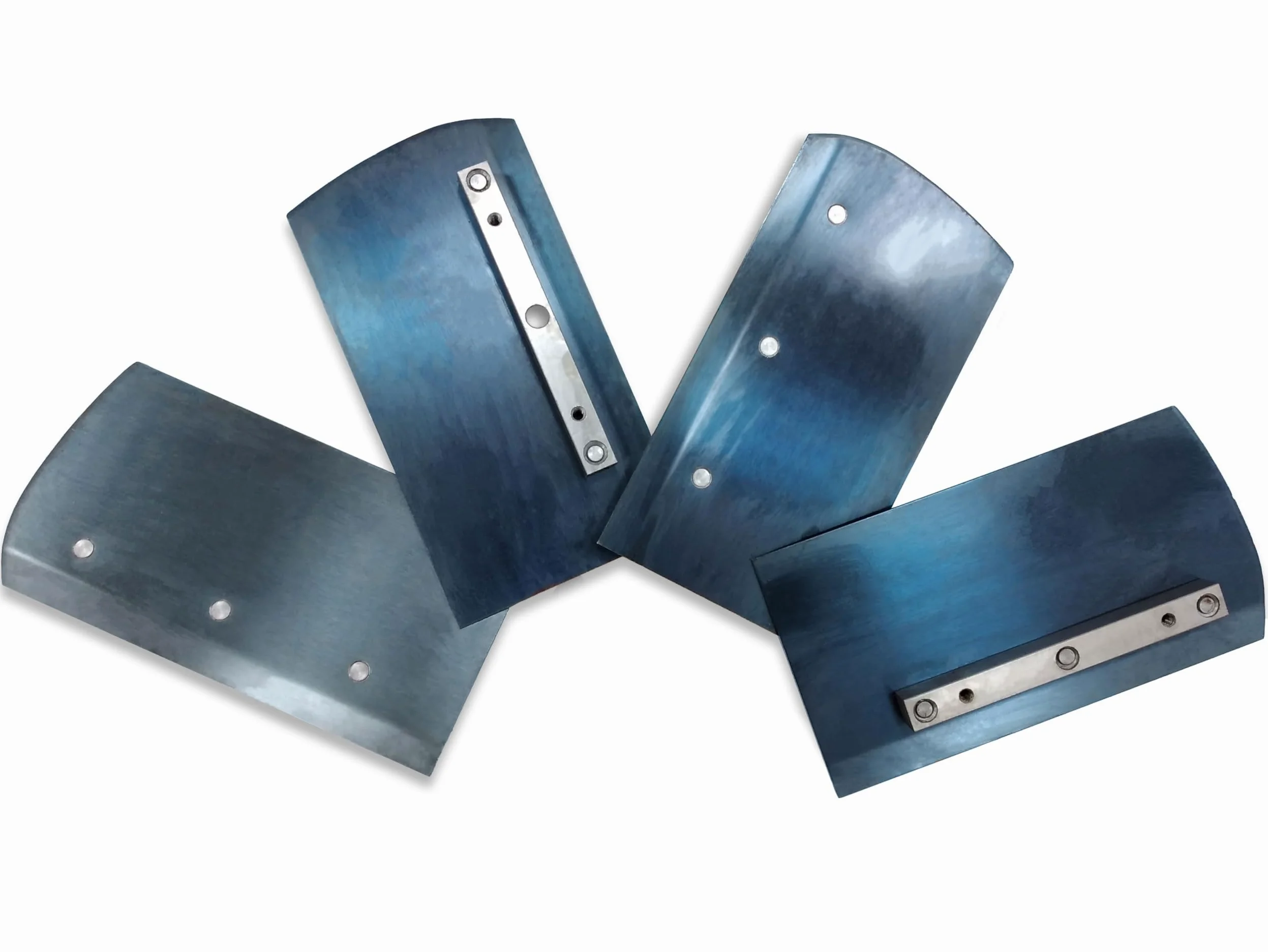 Set di Pale per Lisciatrice Elicottero da Ø600 mm | 4 Pezzi | 22x12 cm | Filettatura M6 | Spessore 1,8 mm | Distanza tra viti 10 cm | in Acciaio Blu | Pezzo di Ricambio