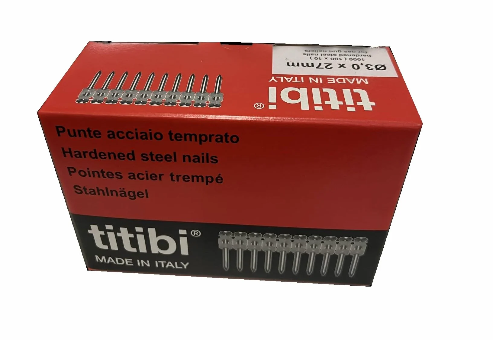 N. 1000 CHIODI TITIBI Ø3,0 X 27mm, COMPATIBILI 100% CON CHIODATRICE A GAS HILT: GX 3, GX 100, GX 100-E, GX 120, GX 120-E (Ø 3,0 X 27)