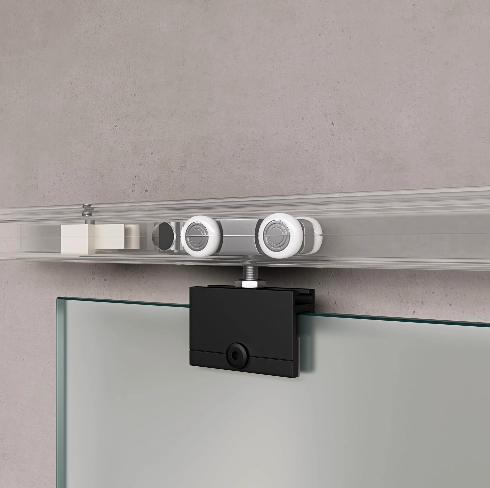 doporro Porta Scorrevole in Vetro 102.5x215cm, Porta Scorrevole in Vetro Satinato 8mm con Binario e Maniglia Per Asta per Bagno Cucina Studio Ufficio, Nero, Amalfi-plus 14H
