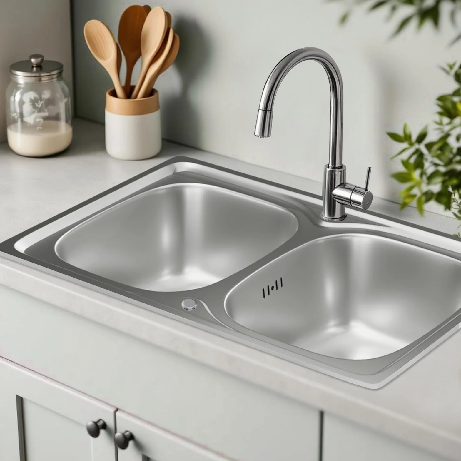Lavello Cucina 1 Vasca con Set di Drenaggio, Lavabo Cucina con 2 Fori, Acciaio Inox (Acciaio inossidabile, 80 * 50)