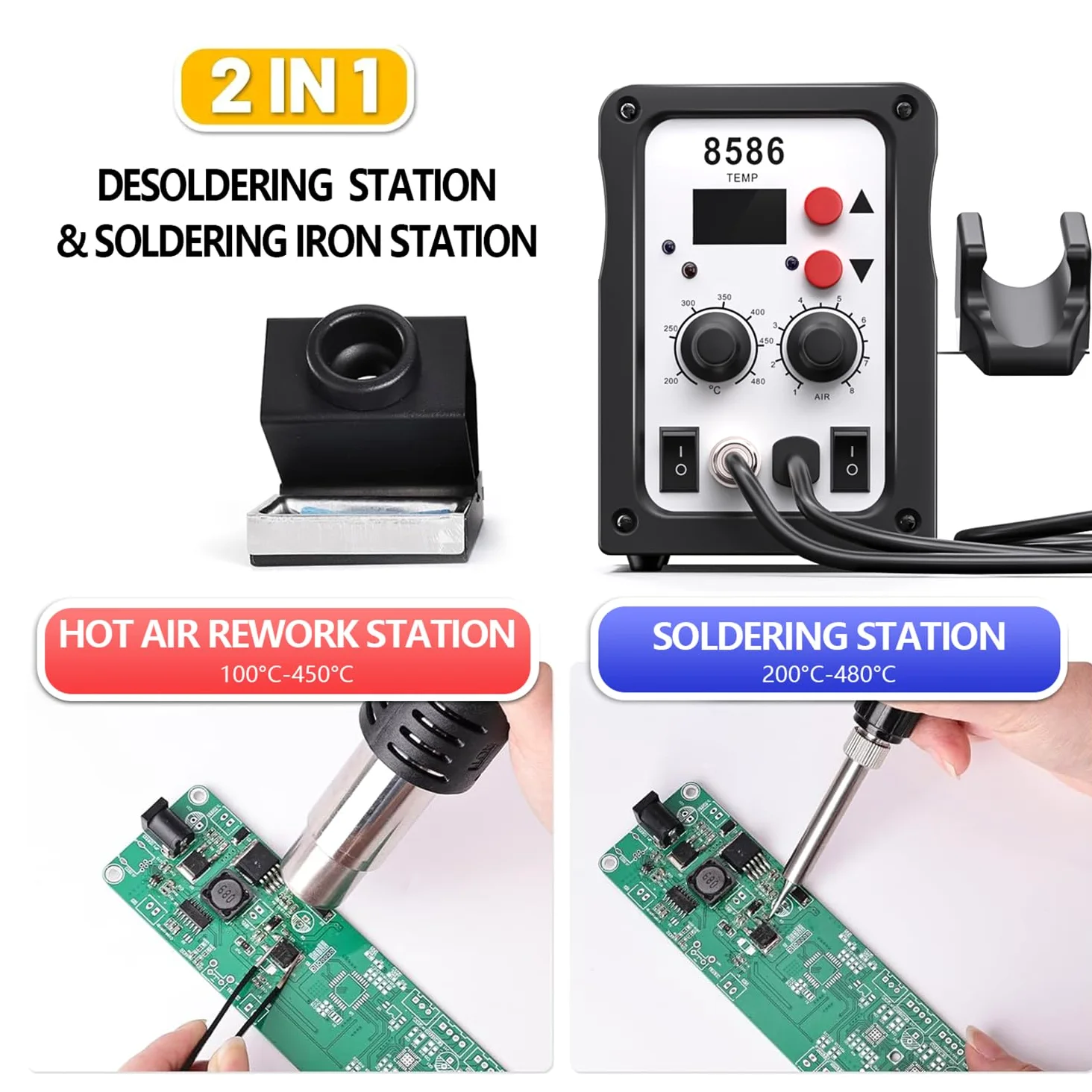 Stazione saldante ad aria calda, stazione dissaldante da 700W, Stazione dissaldante 2 in 1 stazione di rilavorazione stazione saldante, per elettronica, progetti fai da te,rilavorazioni