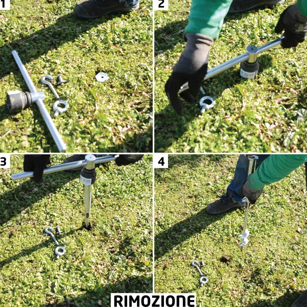 Viti per terreno T-BLOCK - Kit di 4 viti di ancoraggio a terra per gazebo e arredo da giardino. Ecologici, L 38 cm Ø 28-14 esagono da 41 mm con punto fisso M10.