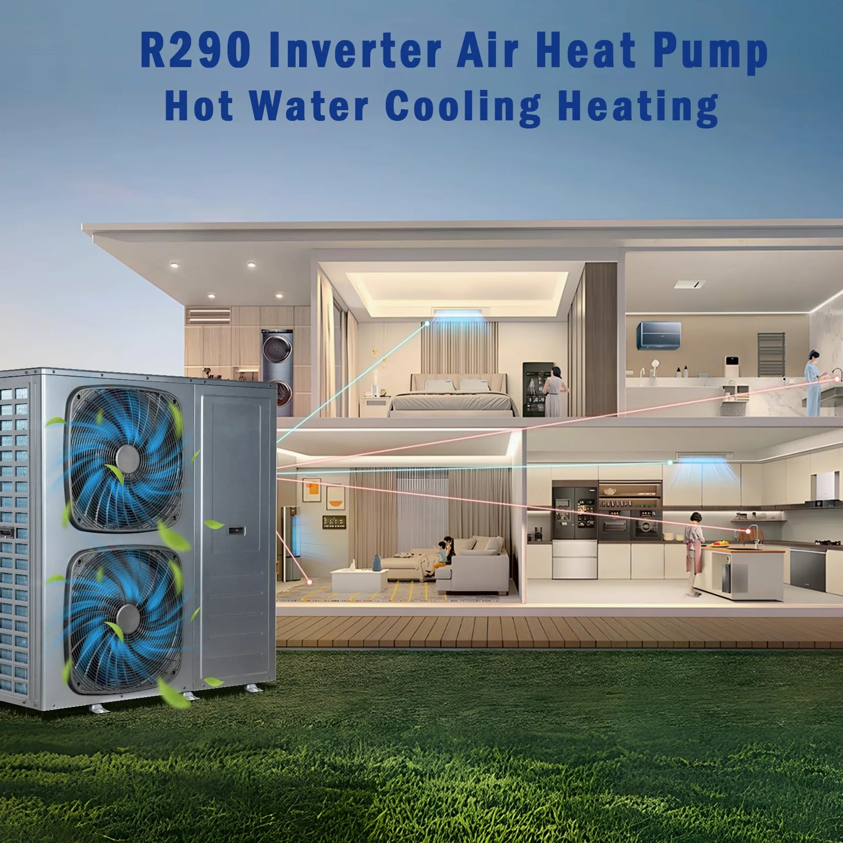 Smad Pompa di Calore 16kW, R290 A+++, COP 5.11, Acqua Calda, Raffreddamento, Riscaldamento, Monoblocco, Sistemi Wifi, Antigelo, Modalità Silenziosa, Riscaldamento Elettrico