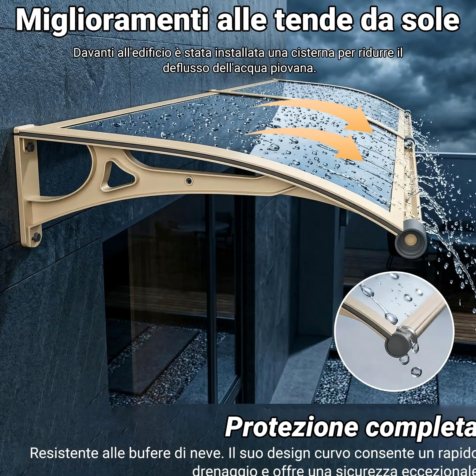 Pensilina Tettoia, Tettoia per Esterno, Pensilina da Esterno in Policarbonato, Resistente ai raggi UV/alla pioggia,Tettoia per Esterno/Porte/Balcone/Finestre 80x230cm