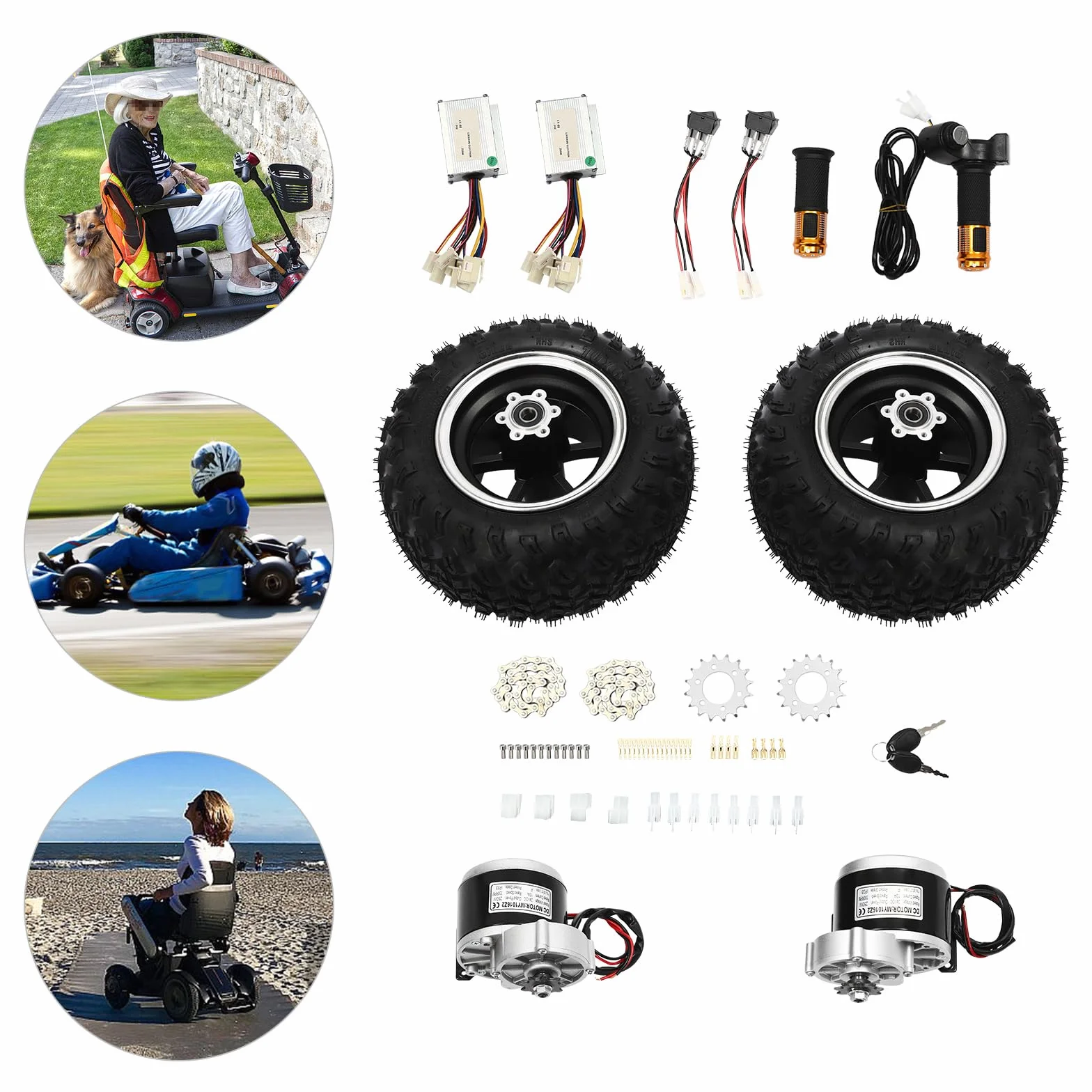 Kit motore elettrico 24 V 250 W Dual Drive Go Kart motore elettrico 6,21 Km/H kit di conversione elettrica Gokart 10 pollici Air Wheel Electric Conversion Kit 0,8 N.M doppia ruota per rullo da