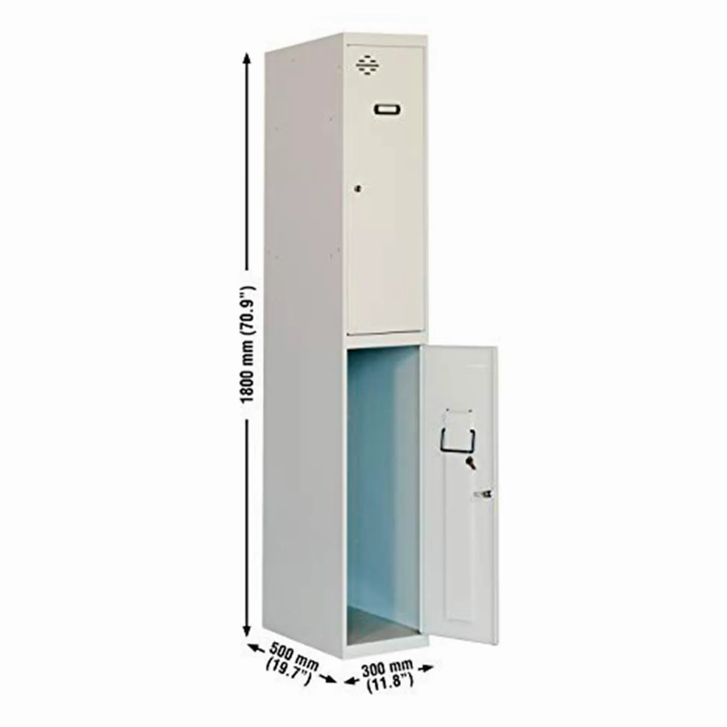 Simon Rack Armadietto Spogliatoio in Metallo con 2 Ante, 1800x300x500 mm, Doppio Scomparto con Serratura, Grigio