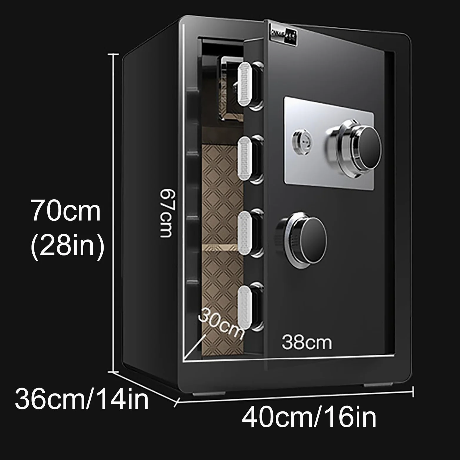Cassaforte Combinazione di Quadranti Meccanici Cassetta Sicurezza Grande con Chiave Safe per Casa, Ufficio, Hotel(Brown,70CM/28IN)