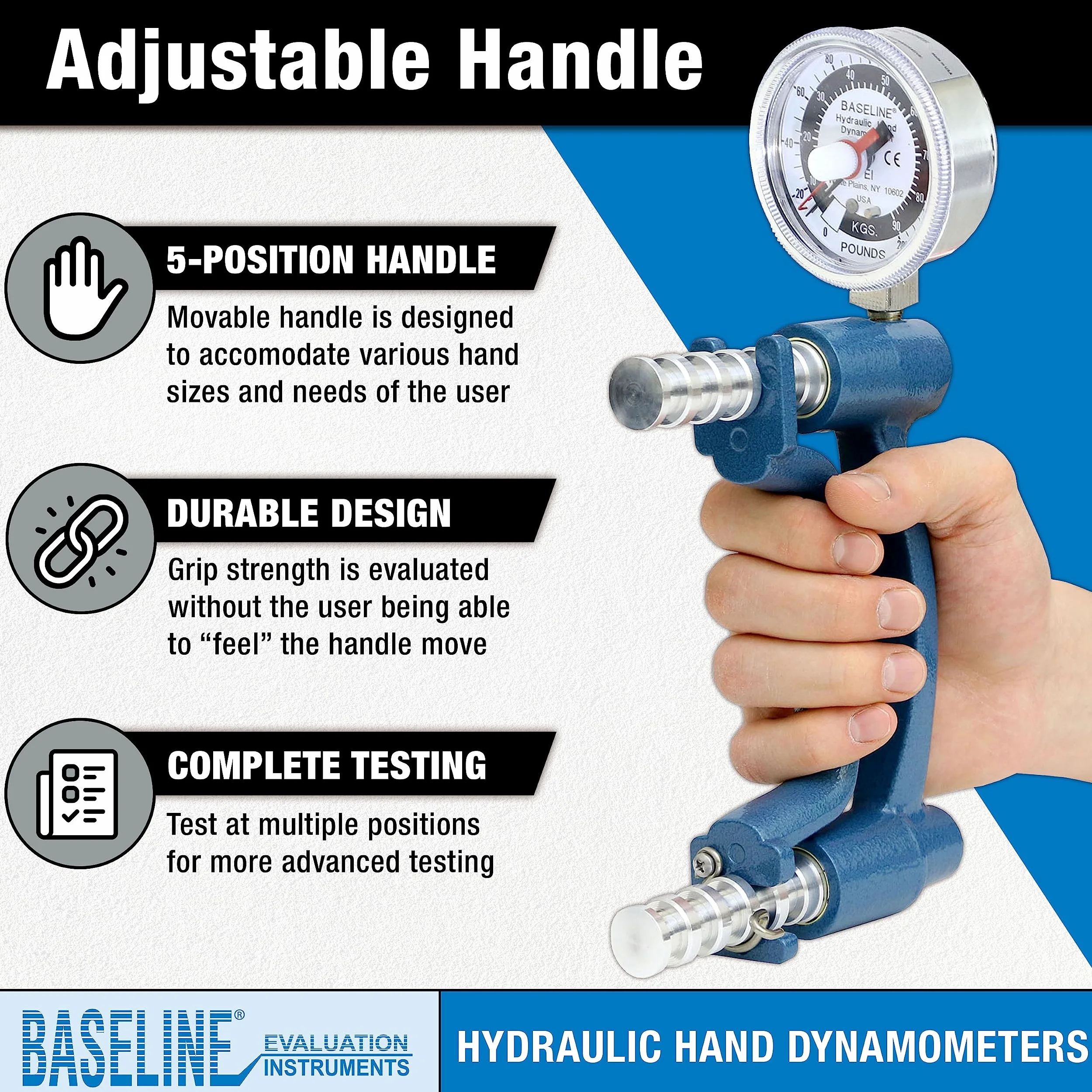 Baseline W50175 Dinamometro Idraulico, Misuratore Forza Mani 90,7Kg