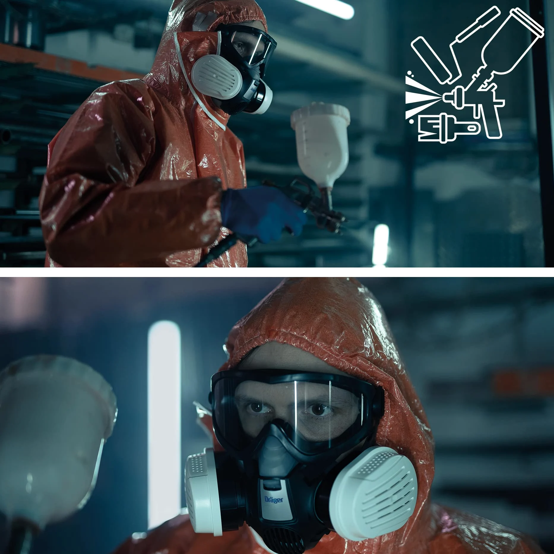 Dräger Set da pittore X-plore 3300 con filtro combinato A2P3 e occhiali di sicurezza X-pect 4200 a visione totale, per pittori e verniciatori, protezione contro vapori, gas e polveri sottili