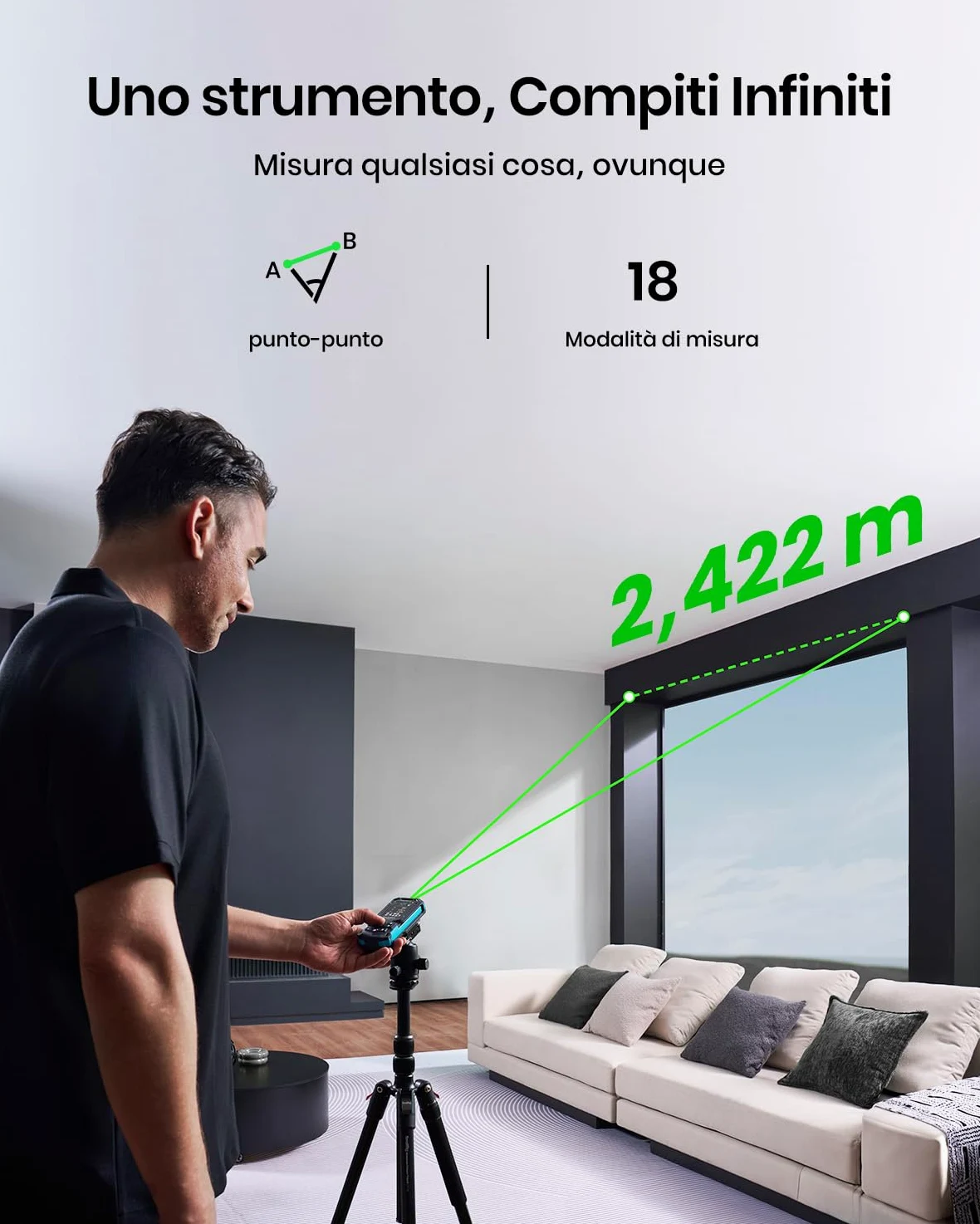 MiLESEEY S50 Metro Laser con Raggio Verde, 120 m Misuratore Laser, P2P Metro Laser Professionale, Allineamento Laser Laterale, Ricaricabile, Display IPS da 6,1 cm, All'Interno All'Esterno