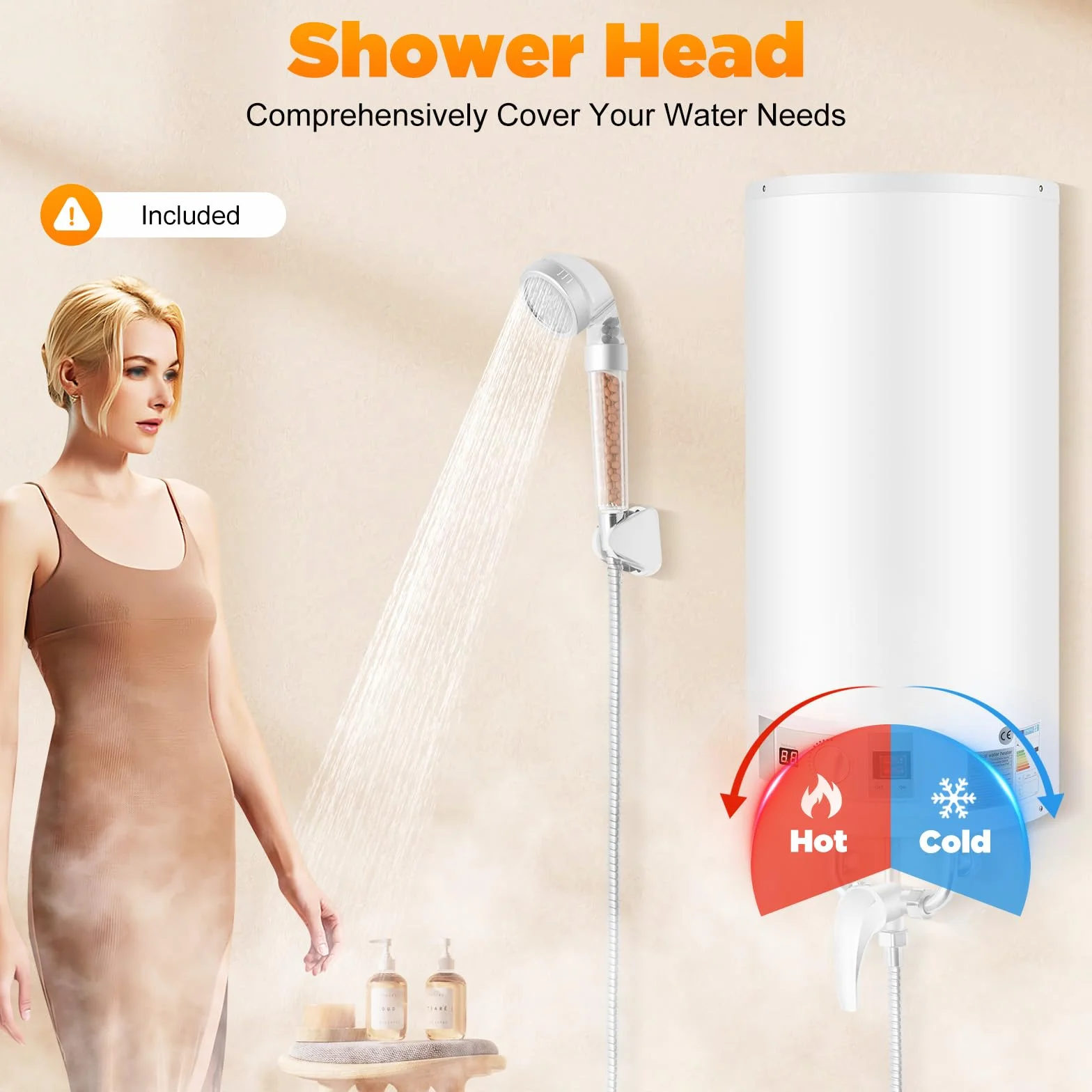 Serbatoio acqua calda elettrica 2000 W Smart Boiler a parete scaldabagno 80 L incl. valvola di sicurezza, soffione doccia e tubo, IPX4, temperatura di riscaldamento 25-75 ℃