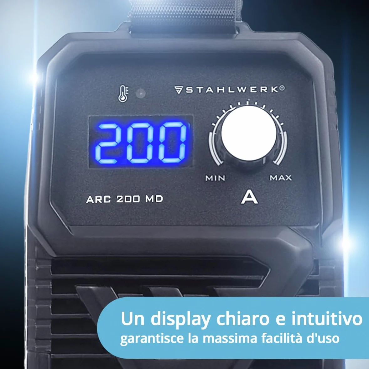 STAHLWERK Saldatrice ad elettrodo ARC 200 MD – MMA & Lift-TIG (DC) fino a 200 A, uso flessibile senza gas, compatta & leggera 3,4 kg, Smart Cooling, Hotstart automatico