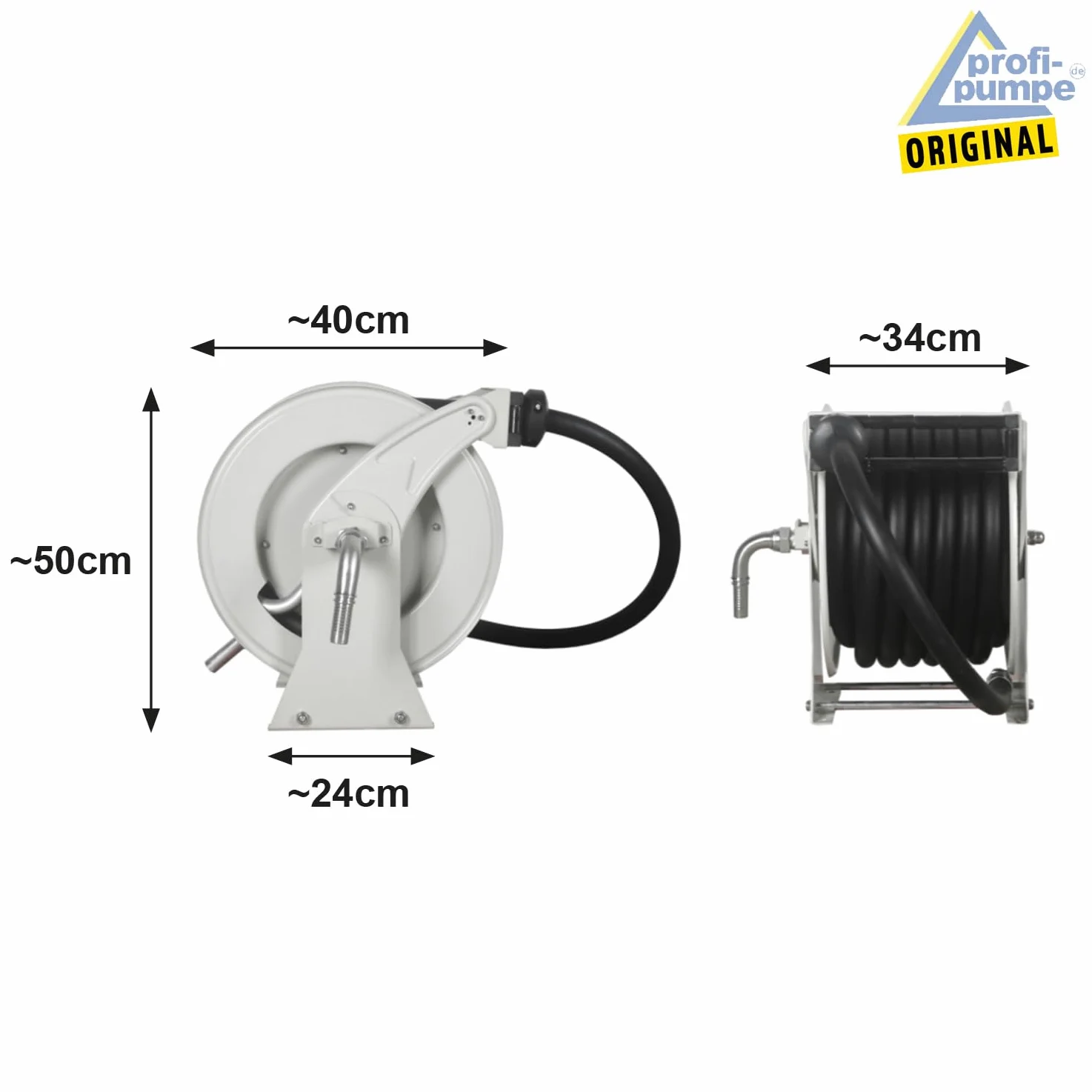 Avvolgitubo da 15 m, per diesel con avvolgimento a molla, tubo in gomma, 25 mm, pressione di esercizio fino a 300 psi/ca. 20 bar