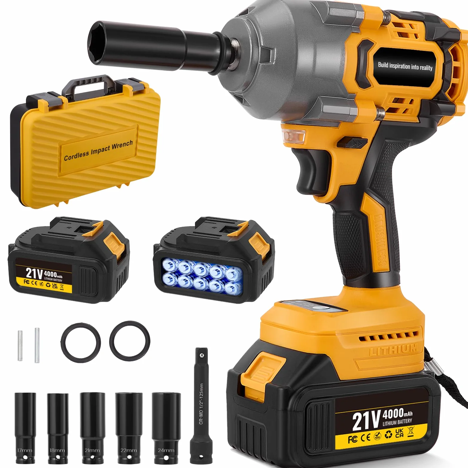Avvitatore a Impulsi 1200NM 1/2'' 21V 3000RPM Chiave a Percussione ad Alta Coppia 2x 4.0Ah Batteria 3 Livelli di Velocità per Auto, DIY, Tosaerba