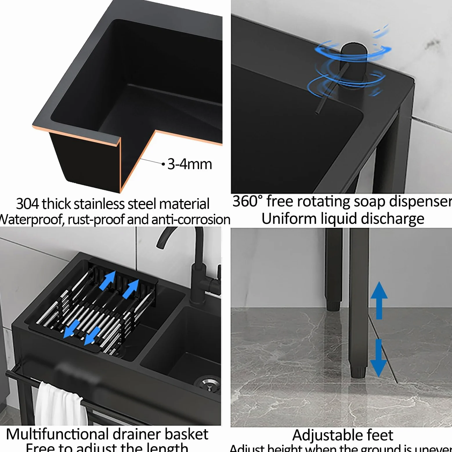 Lavello da Cucina Multiuso Singola Ciotola in Acciaio Inox Commerciale con Rubinetti, Lavandino Autoportante per Lavaggio e Preparazione, Ideale per Interni ed Esterni, Lavandini per Utilità in
