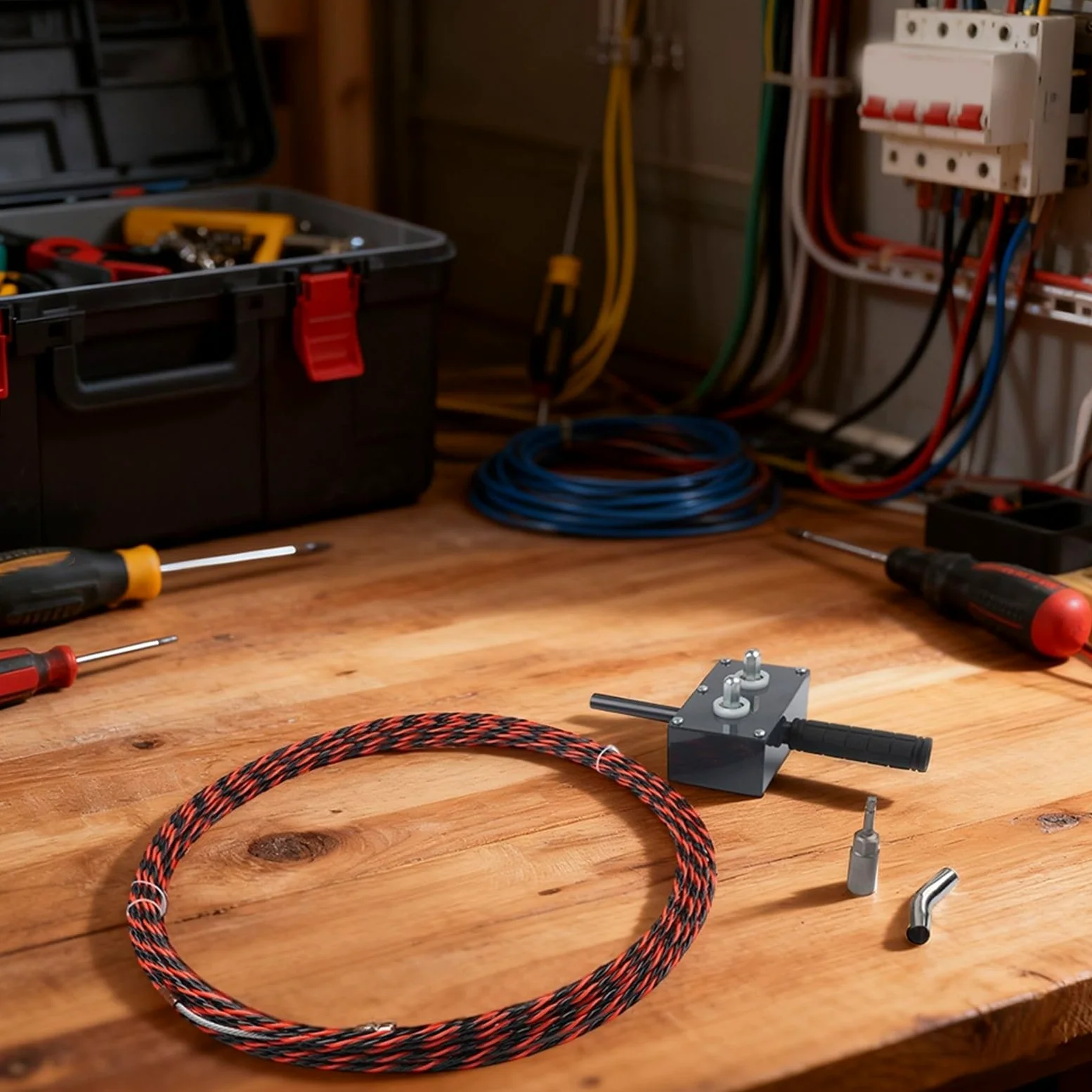 Tiratore Automatico di Cavi Elettrici per Infilare e Tirare Fili Elettrici per Lavori Fai da Te con Funzionamento Facile da Usare e Costruzione Compatta (Set con Filo)