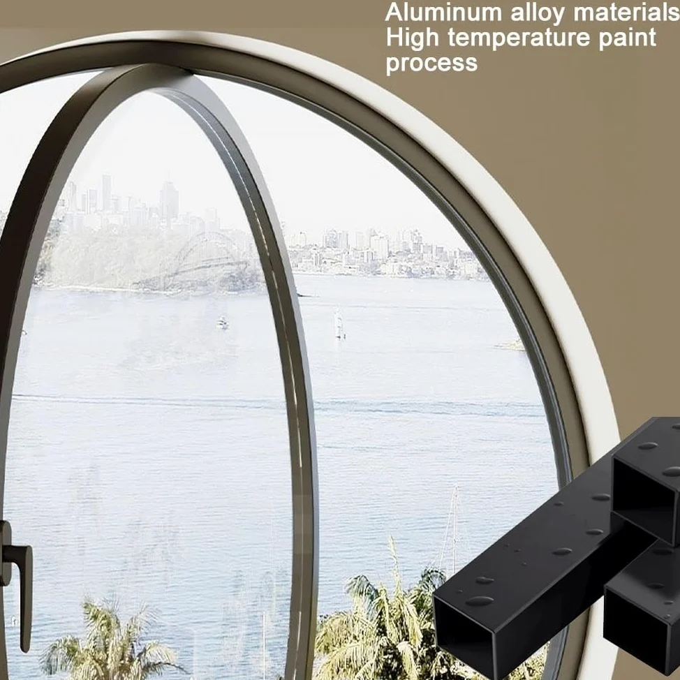 Finestra Rotonda Girevole in Lega di Alluminio, Finestra a oblò in Vetro temperato con Maniglia, Finestra a Battente per Cucina e casa, Nero, 1,60 cm/23,6 Pollici