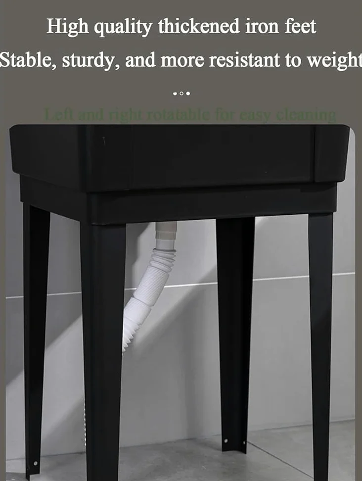 Lavandino autoportante in plastica resistente con rubinetto girevole e dispenser di sapone, grande stazione di lavaggio e drenaggio per lavanderia, cantina, garage (colore: bianco)