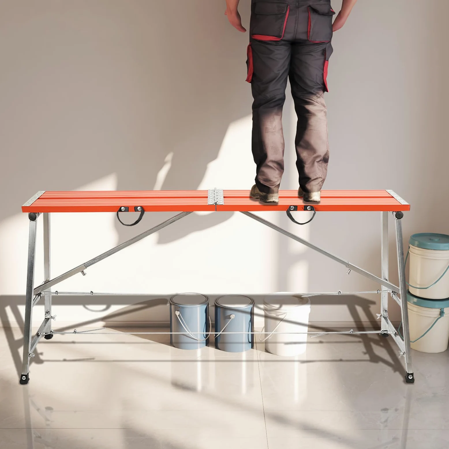 Piattaforma di Sicurezza Pieghevole in Alluminio, Piattaforma da Lavoro Regolabile 70-120cm, Carico 300kg, Antiscivolo, Ideale per Impalcatura e Uso Domestico o Professionale