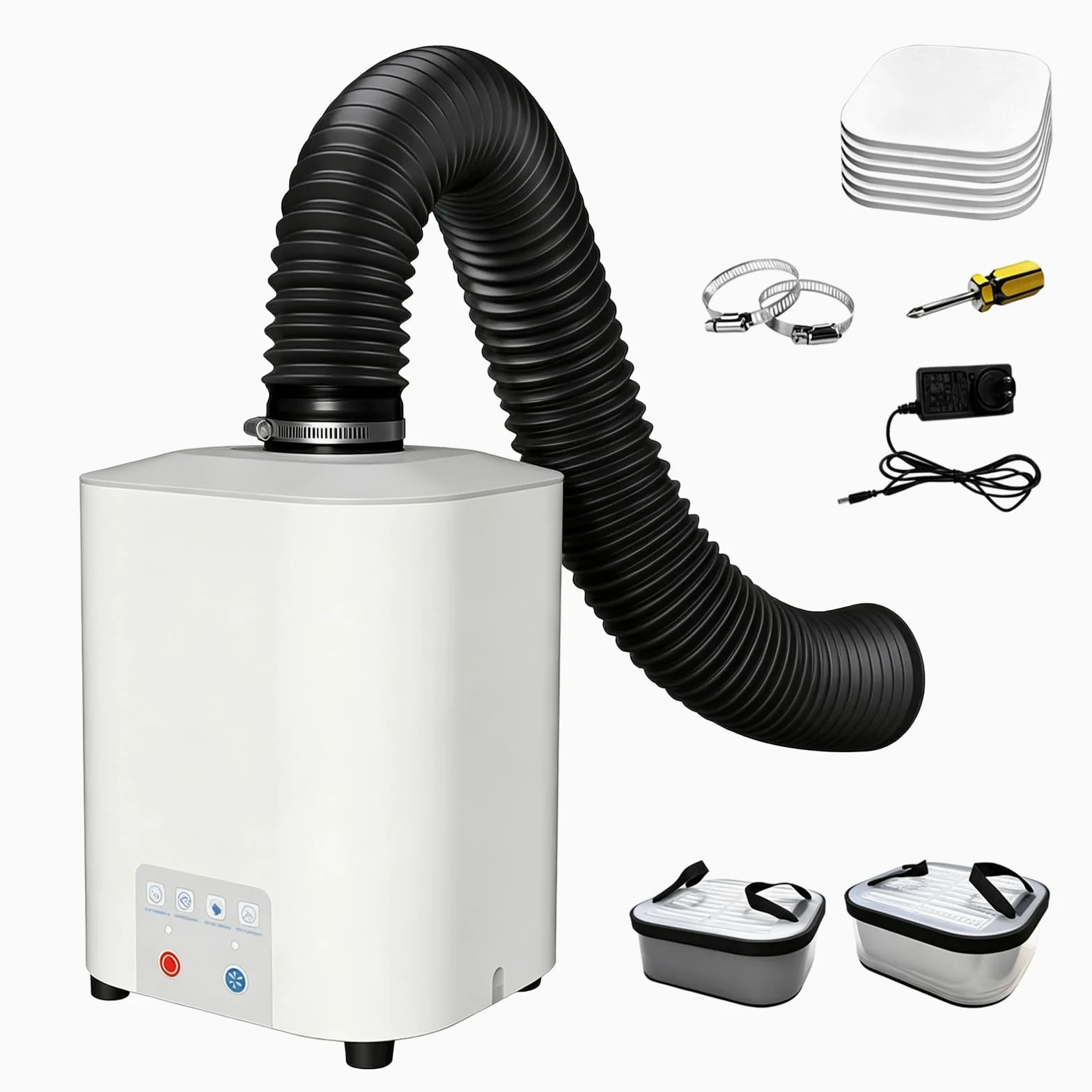 Aspiratore Fumi di Saldatura 50W con Sistema di Filtrazione a 3 Stadi, Purificatore d’Aria 128 m³/h Silenzioso <56 dB, per Saldatura, Laser e Stampa 3D, Include 5 Prefiltri di Ricambio