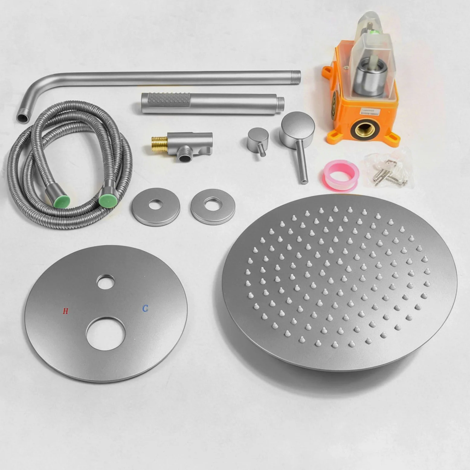SaniteModar Set Doccia Incasso | Miscelatore Doccia Incasso con Soffione a Pioggia Rotondo 25cm e Doccetta | Nichel Spazzolato