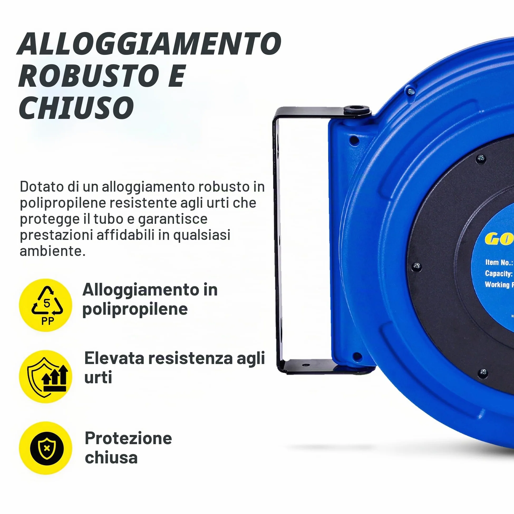 Goodyear retrattile compressore d'aria/acqua avvolgitubo, max. 300psi (3/8" x 65 ft) hybrid polymer tubo