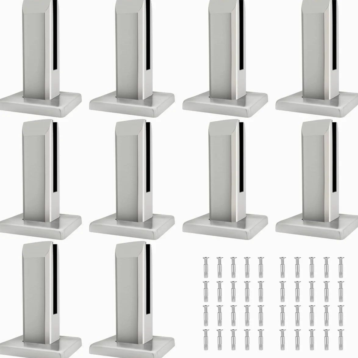 LukLoy T304 - Set di 10 punte quadrate in acciaio inox per ringhiere in vetro resistente senza telaio per recinzioni di piscina, balaustre da terrazzo, balcone, terrazza, scale, interni e