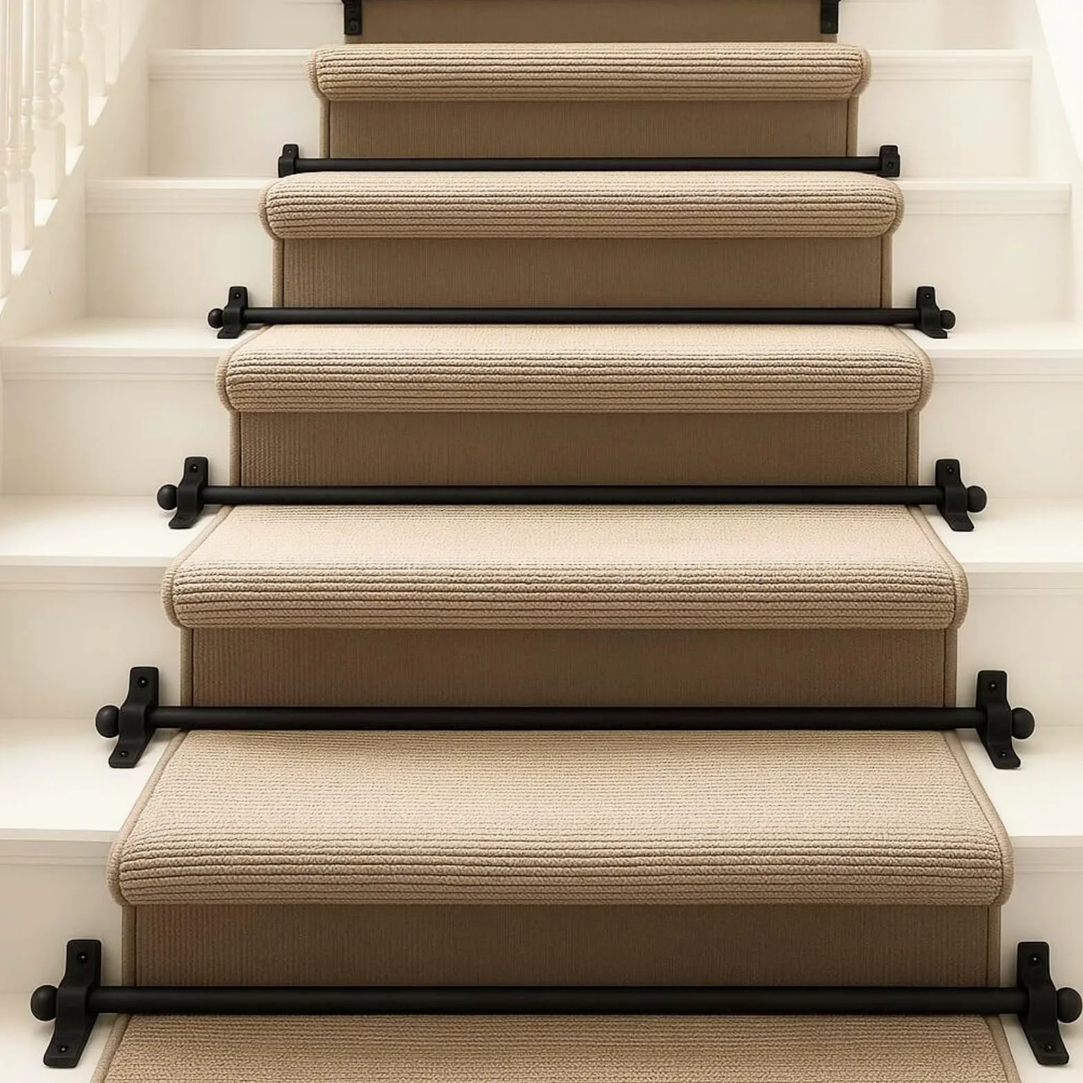Aste decorative in metallo per scale, con terminali rotondi e viti, adatte per tappeti fino a 70 cm di larghezza, confezione da 13