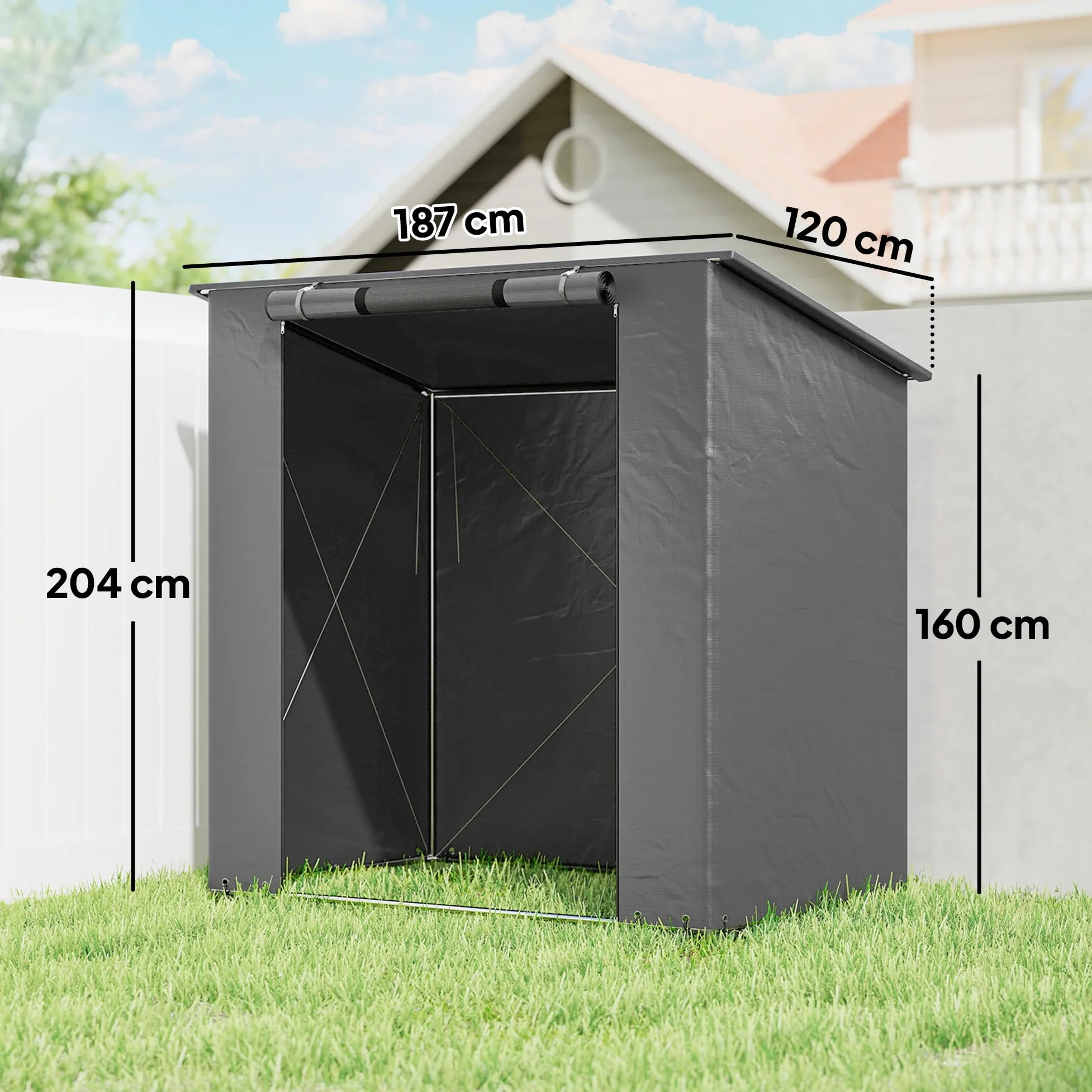 Outsunny Tenda da Garage Impermeabile 1,9x1,2 m con Tetto a Falda Unica, Porta con Cerniera Avvolgibile, Finestra con Telaio Metallico Rinforzato, Resistente ai Raggi UV