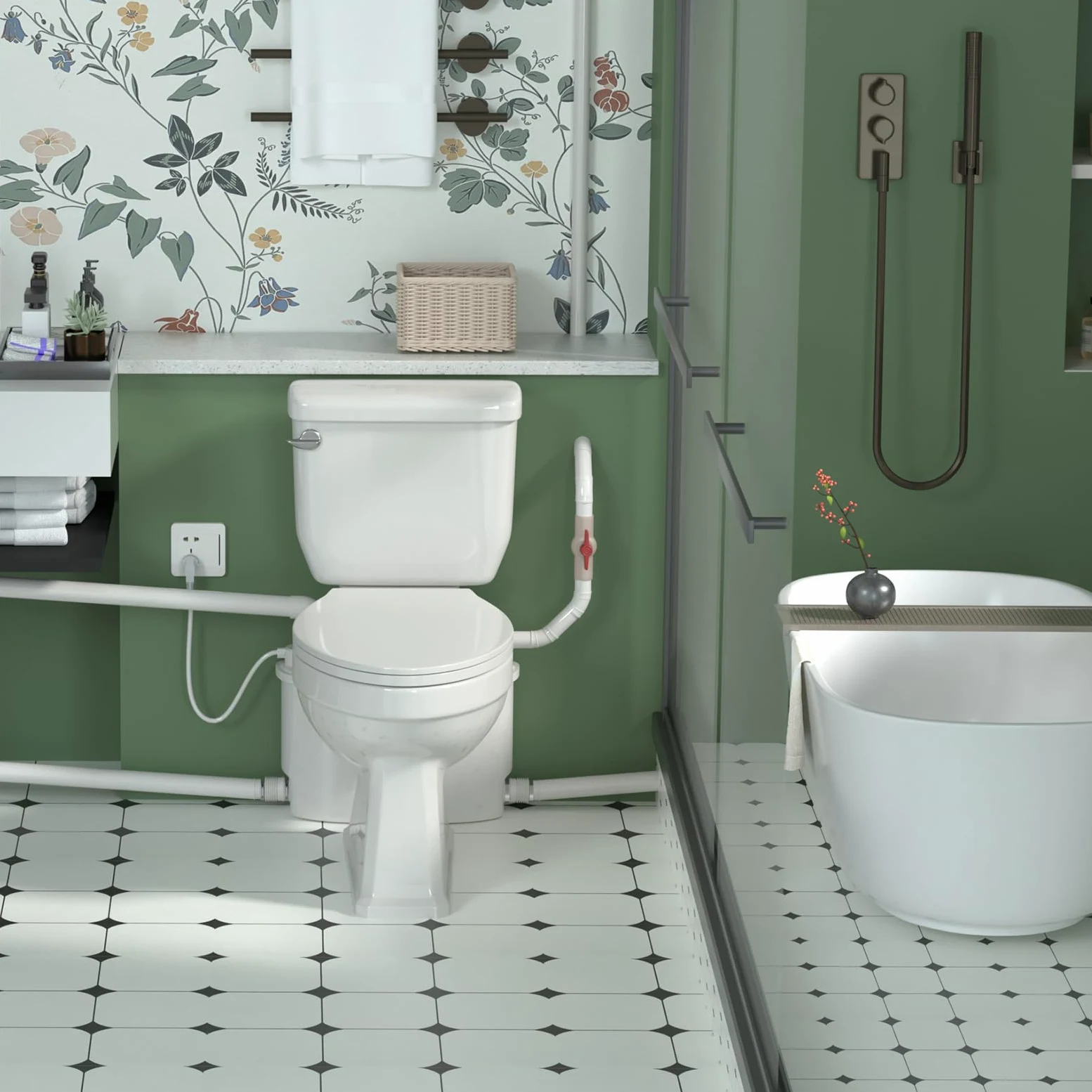 Pompa maceratrice, pompa tritureratrice per WC, con 4 ingressi per WC/cucina/lavandino/doccia da cantina, smaltimento acque reflue grigie, doppia deodorazione, motore in rame, 7 m/23 ft di prevalenza