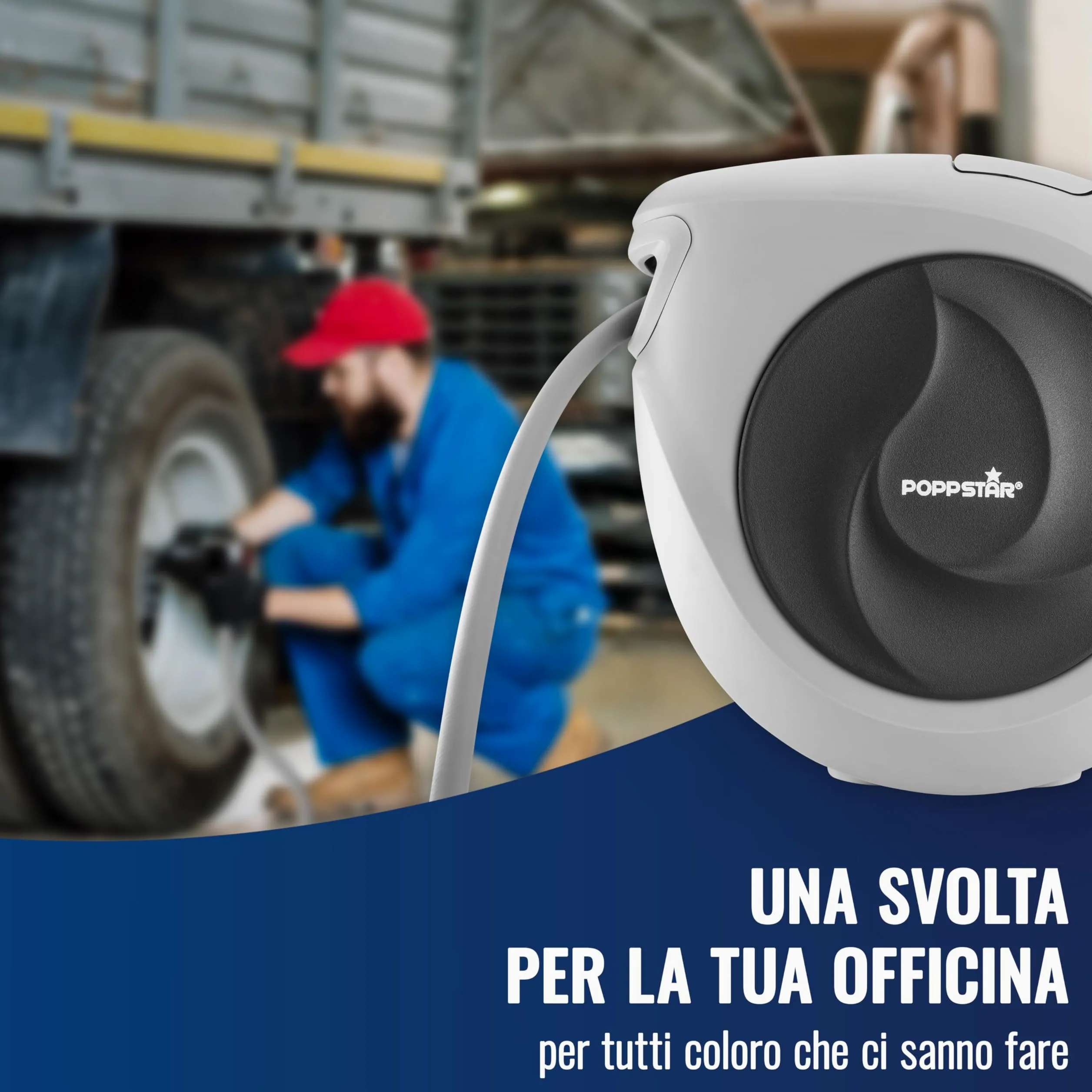 Poppstar Avvolgitubo per tubi ad aria compressa (15m+1,1m, diametro 3/8" (9,2x14mm)), attacco rapido 1/4" BSPT, avvolgitubo con tubo PVC ibrido