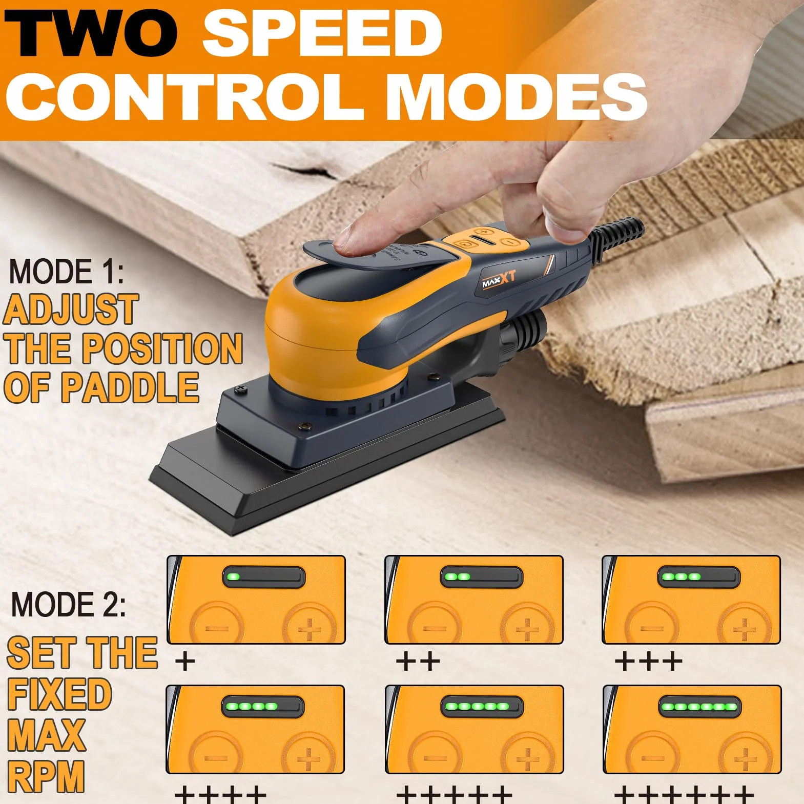 MAXXT Smerigliatrice elettrica senza spazzole 3.0 350W, velocità regolabile 4000-10000/Umin, freno automatico 2s, aspirazione automatica della polvere, superficie abrasiva 198x70mm, 10 fogli abrasivi
