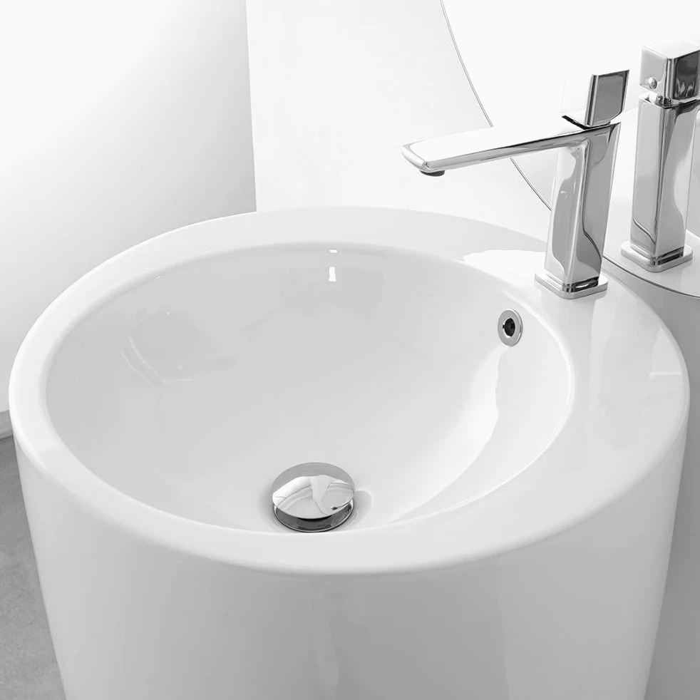 Lavabo Freestanding Da Terra 50x85 Cm In Ceramica Dalla Finitura Bianco Lucida Moderna Ed Elegante Linea Tokyo