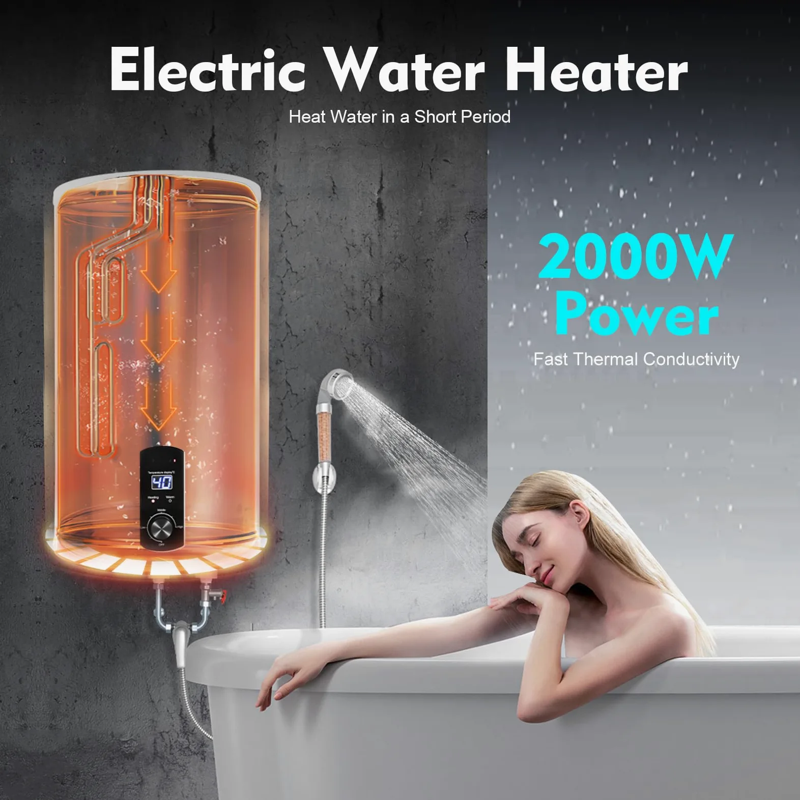 Caldaia scaldabagno 50L/80L/100L/120L, risparmio energetico 2000 W, scaldabagno verticale montato a parete, max. 75 °C, con protezione contro le perdite, spina G1/2 (120 l)