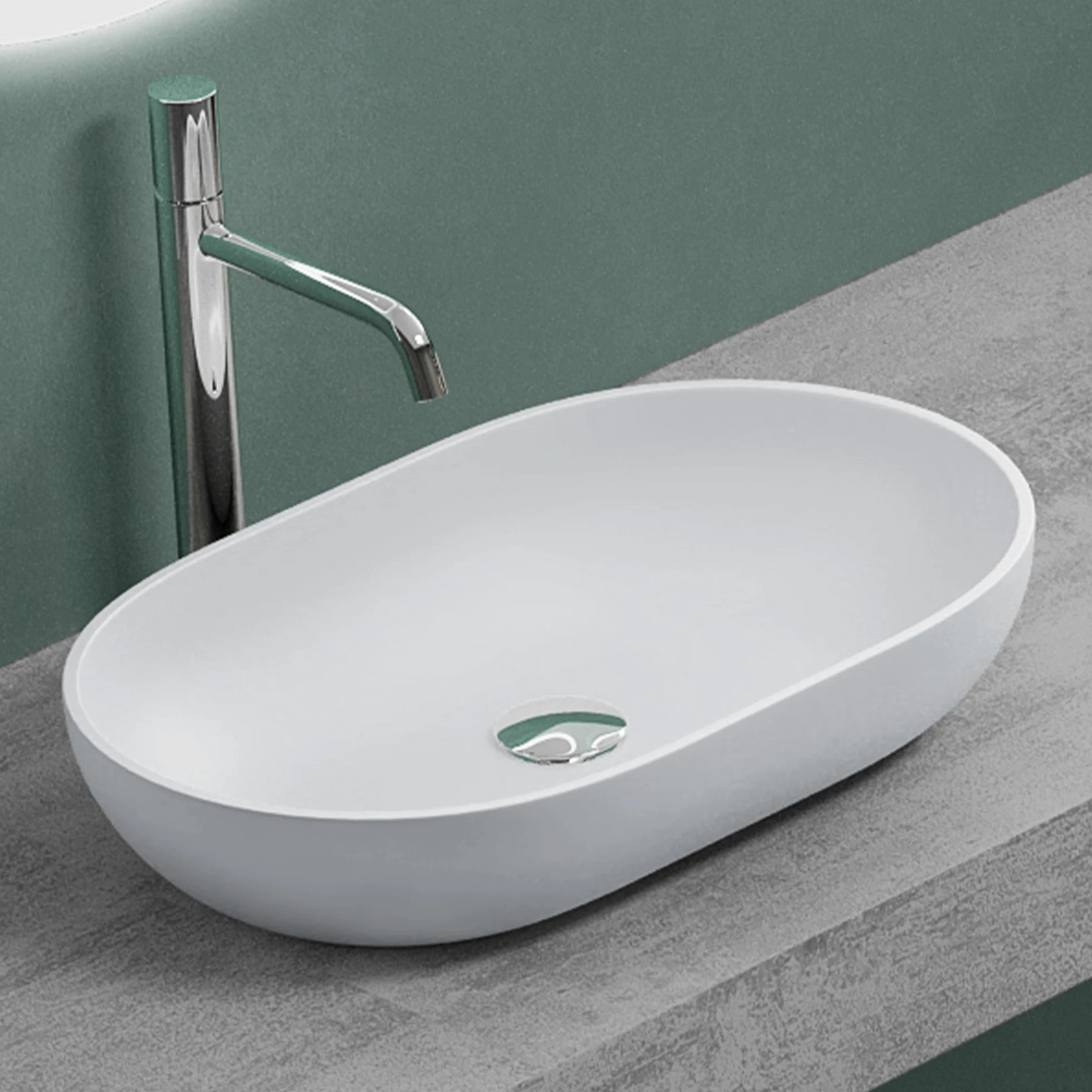 Mai & Mai Lavabo da Appoggio 54x34x10.5cm, Lavandino Bagno da Appoggio Ovale da Marmo Fuso, Biano Opaco, Colossum808
