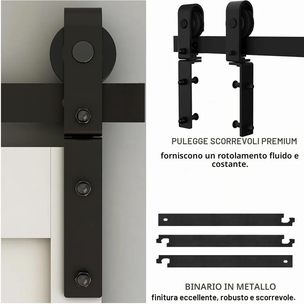TSMST Set completo per sistema di porta scorrevole a doppia piega 107cm/3.5FT, set di binari per porta a fienile salvaspazio per 2 porte, stile base, liscio e tranquillo (senza porta)