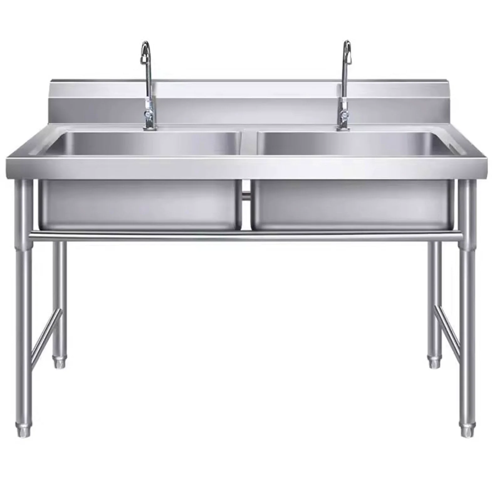 Lavandino Utilitario Grande a Doppio Vaso, Lavandino Commerciale in Acciaio Inox 304 per Lavaggio a Mano con Rubinetto per Acqua Fredda per Esterni, Garage, Lavanderia, Giardino 100cmx50cmx80cm