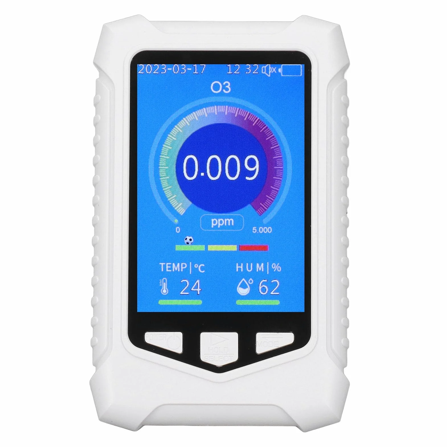 Rilevatore Ozono Portatile LCD con USB e Allarme Regolabile 0-10ppm per Monitoraggio Qualità Aria Casa e Laboratorio