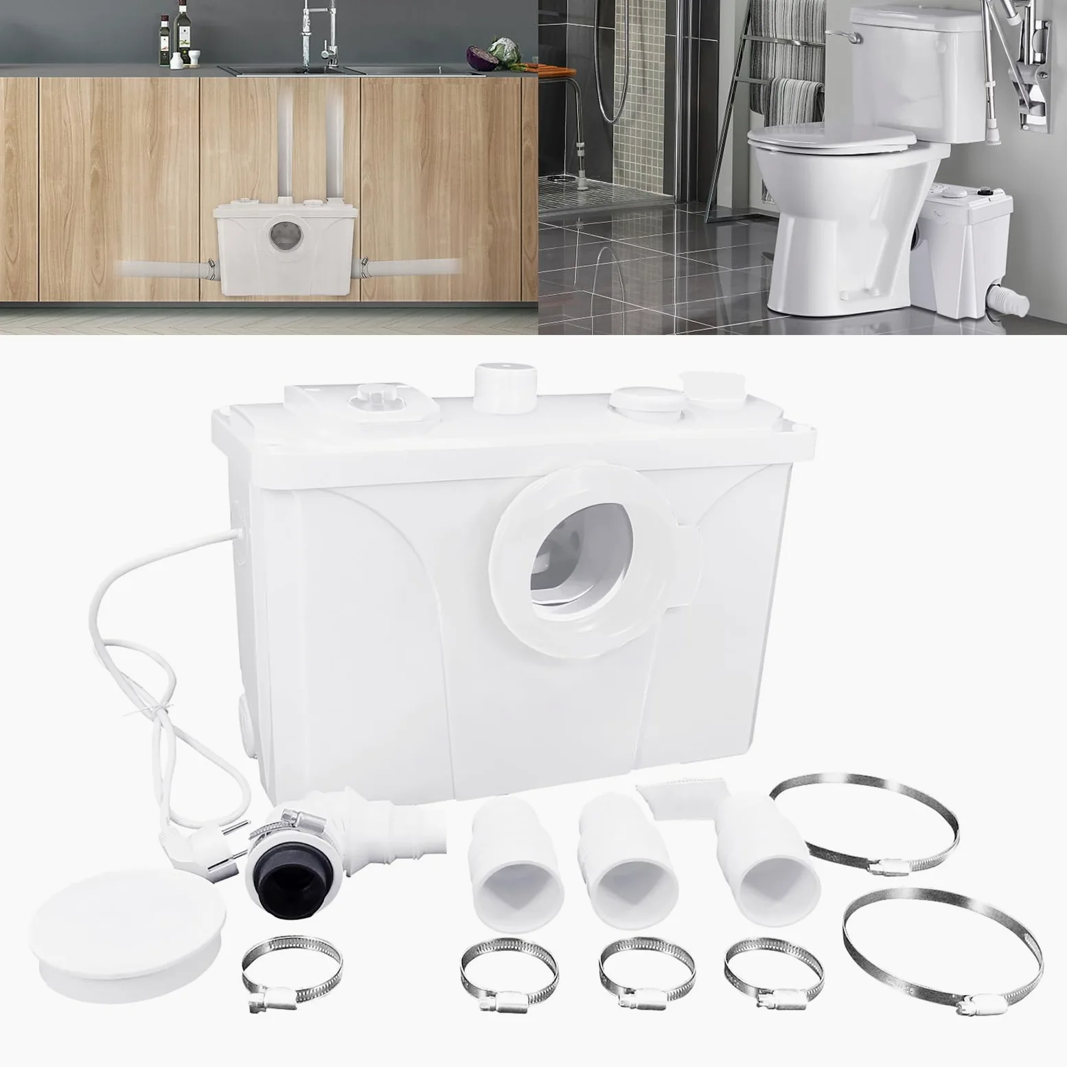 UISEBRT Impianto di sollevamento per acqua nere, pompa acque reflue, 700 W, uso domestico con filtro a carbone e lame in acciaio inox, pompe WC, doccia, cucina lavastoviglie