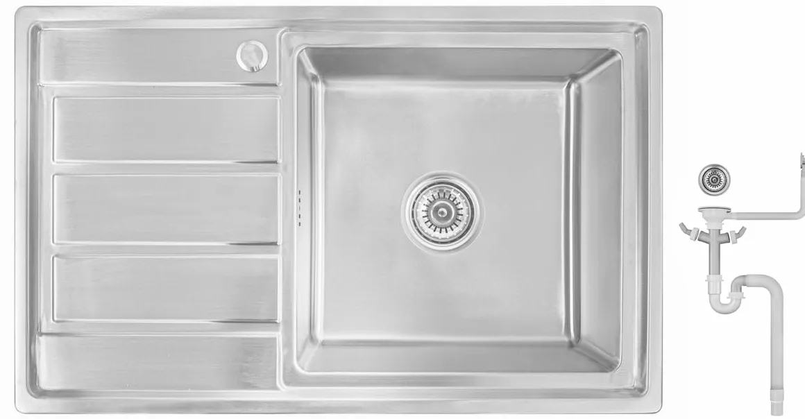 80x50x21, R18 Lavello da cucina, acciaio inox 304, spessore 1 mm, rettangolare, 1 vasca, Lavelli, sgocciolatoio a sinistra