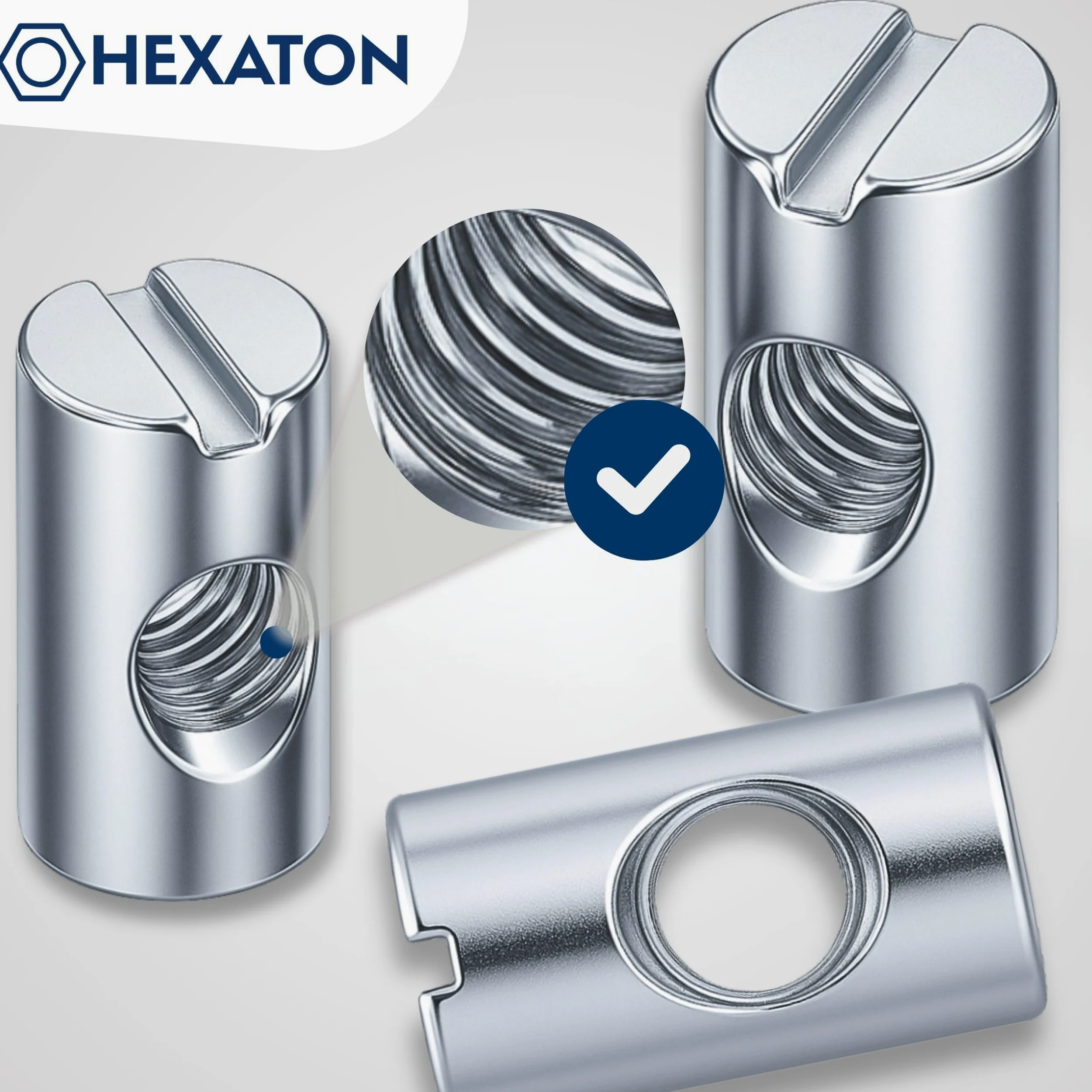 HEXATON Croce Tasselli Barrel Dadi Filettatura Dadi Cilindrici Simmetrici - M6 x 10 x 30 mm - 100 Pezzi - Acciaio Zincato Bianco