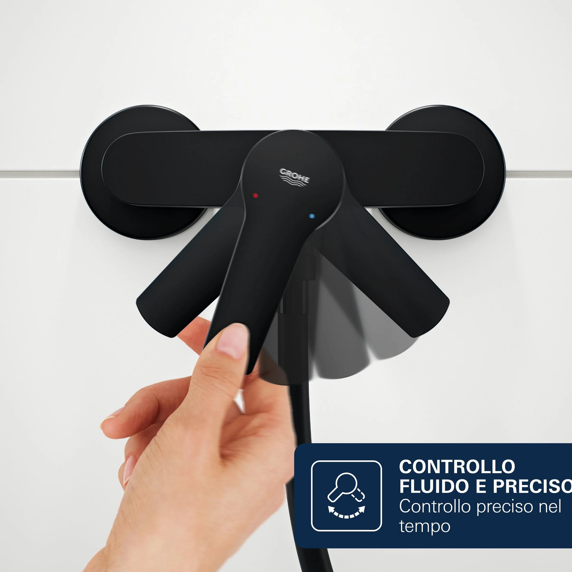 GROHE Start Edge – Miscelatore Doccia a Vista Monocomando (Montaggio a Parete, Cartuccia Ceramica 35 mm, Valvola di Non Ritorno Integrata), Nero Opaco, 24116431