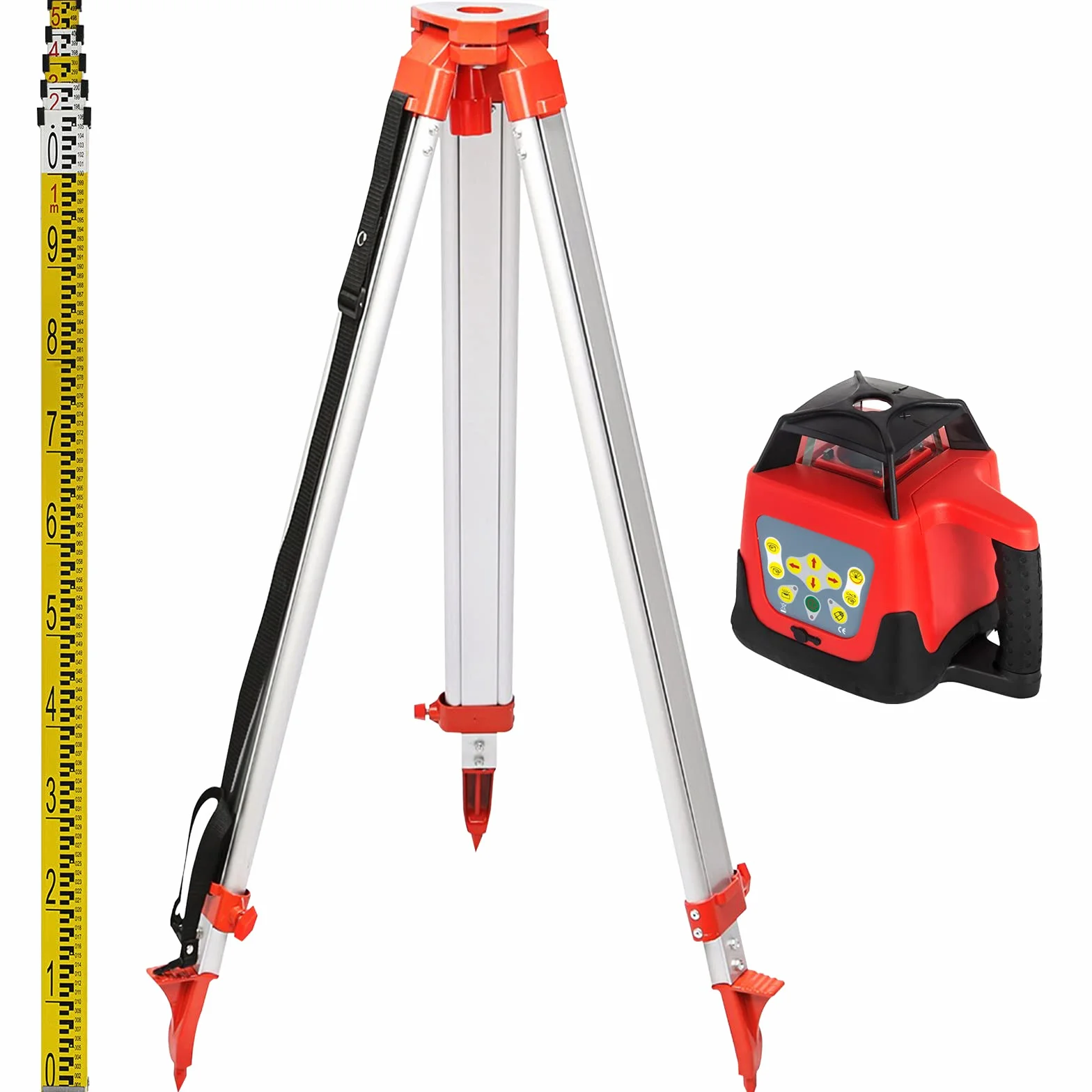 VEVOR Kit Livella Laser Rotante Autolivellante con Raggio Verde + 1.65M Righello Misurazione in Alluminio + 5M Treppiede a 5 Sezioni per Architettura, Costruzioni Edili