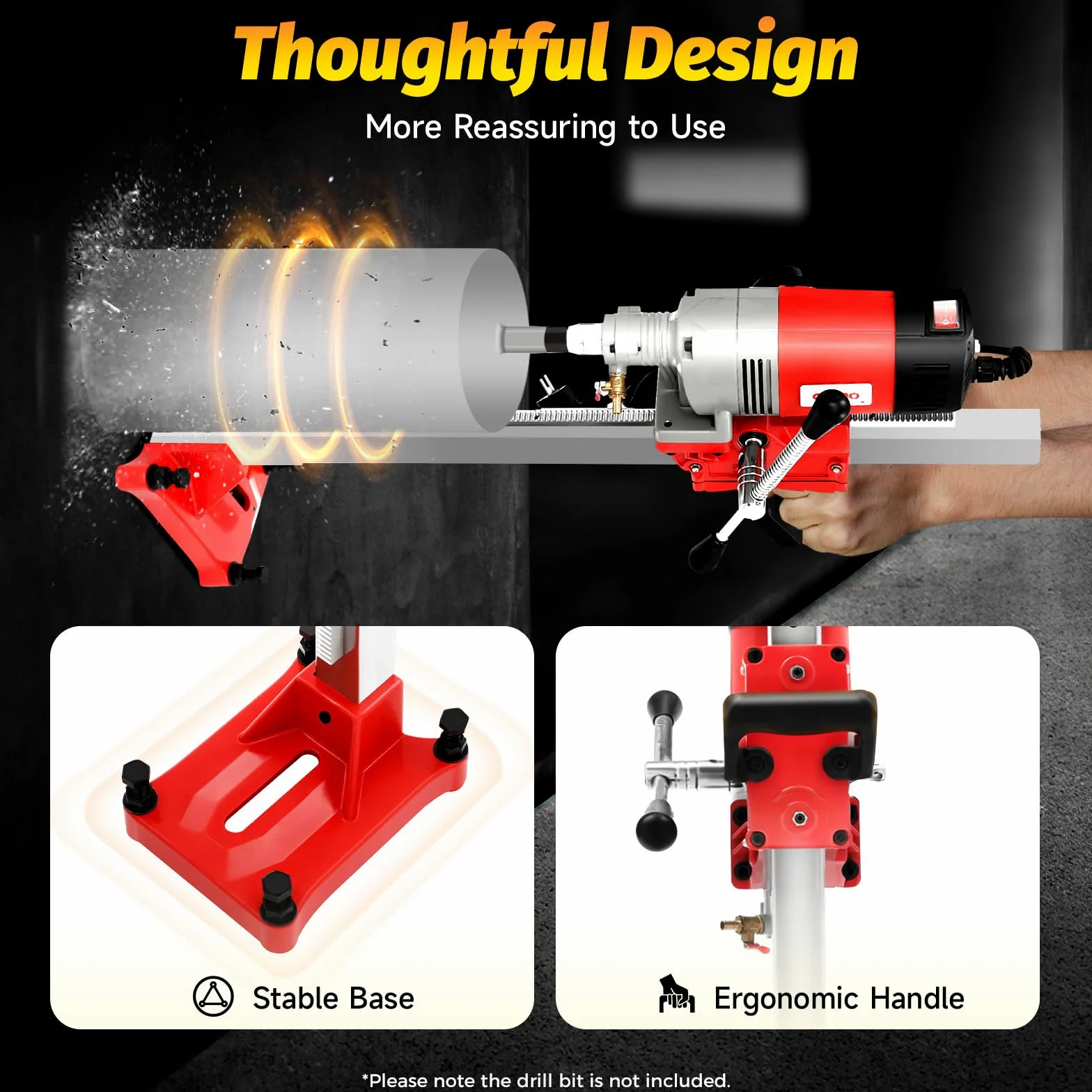 Trapano a nucleo, 2300 W, M22, fino a 165 mm, trapano Masonry, punta verticale diamantata, 740 giri/min, interruttore one-touch, trapano diamantato per calcestruzzo e muratura