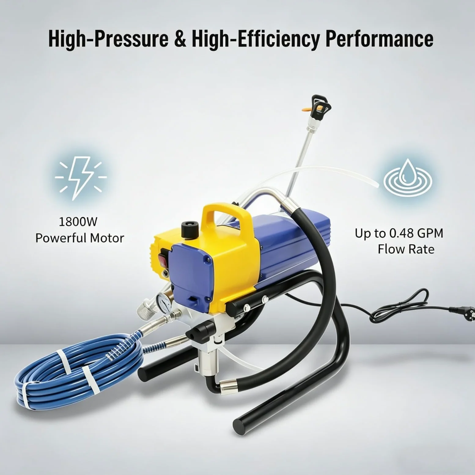 Spruzzatore per vernice Airless da 1800 W, spray per vernice da parete, protezione da surriscaldamento e funzione di auto-stop, capacità di estrazione di 1,8 l/min per edifici